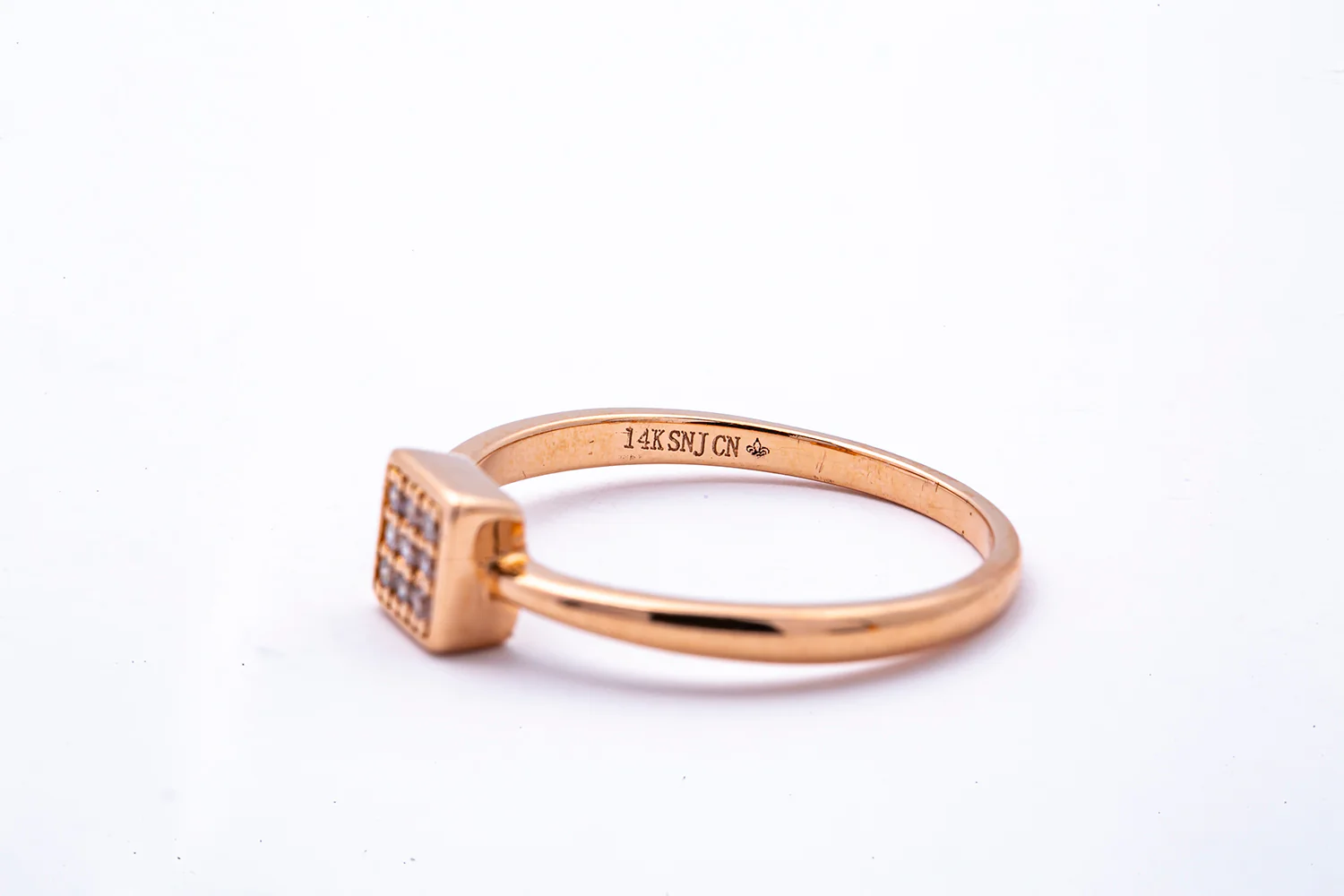 SNJ 5.5mm Square Geometric Diamond Pave Wire Band 14K 585 Rose Gold Ring Size 7 - Image 5