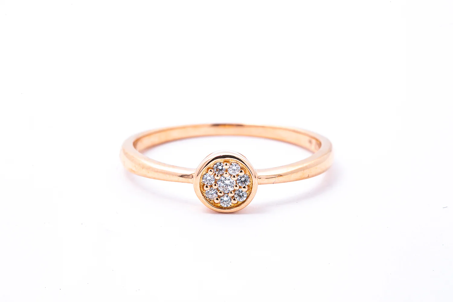 SNJ 6mm Diamond Pave Geometric Circle Wire Band 14K 585 Rose Gold Ring Size 7