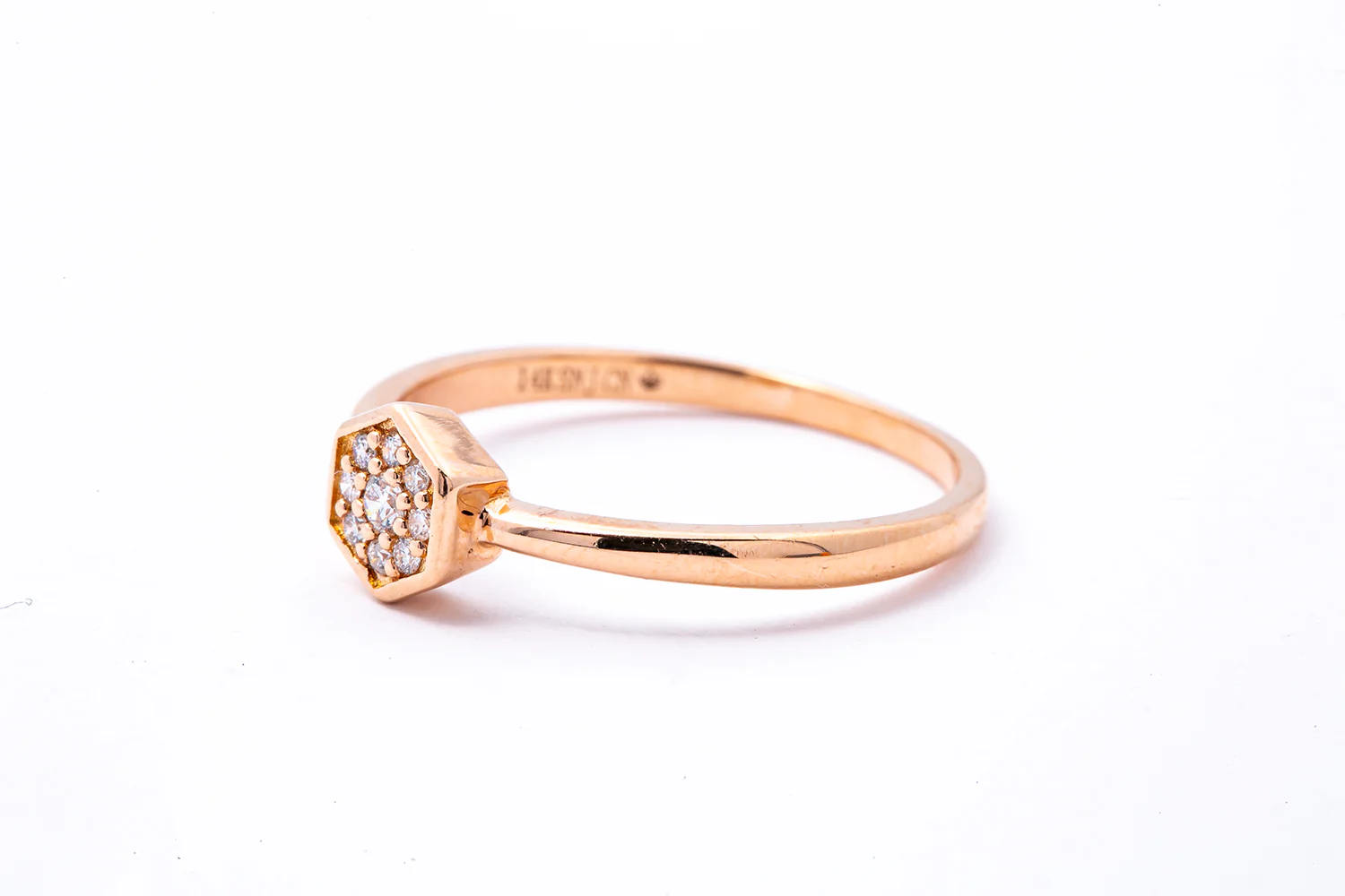 SNJ Diamond Pave Geometric Hexagon Wire Band 14K 585 Rose Gold Ring Size 7 - Image 2