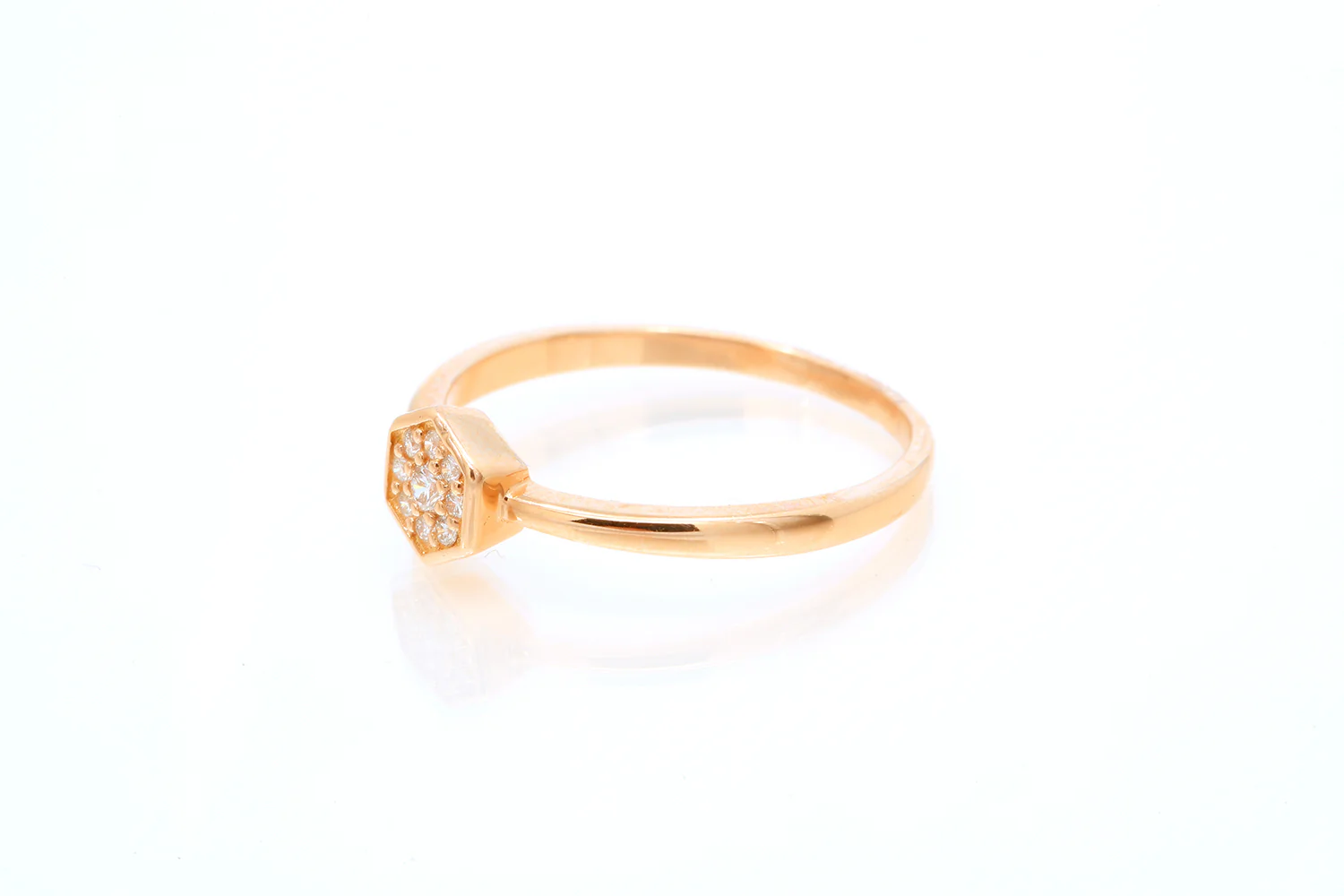 SNJ Geometric Stackable Hexagon Diamond 14k 585 Rose Gold Band Ring Size 7 - Image 3