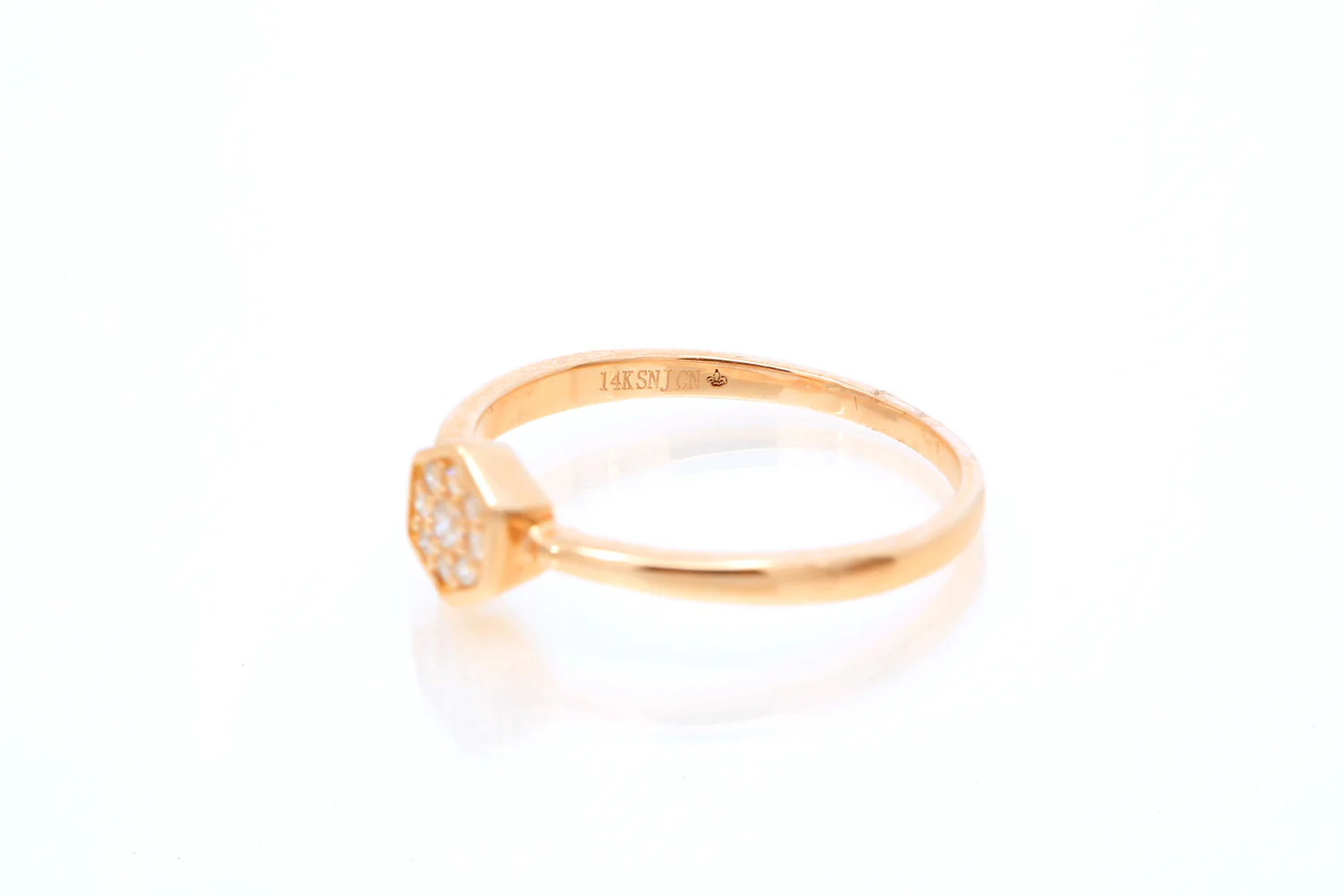 SNJ Geometric Stackable Hexagon Diamond 14k 585 Rose Gold Band Ring Size 7 - Image 4