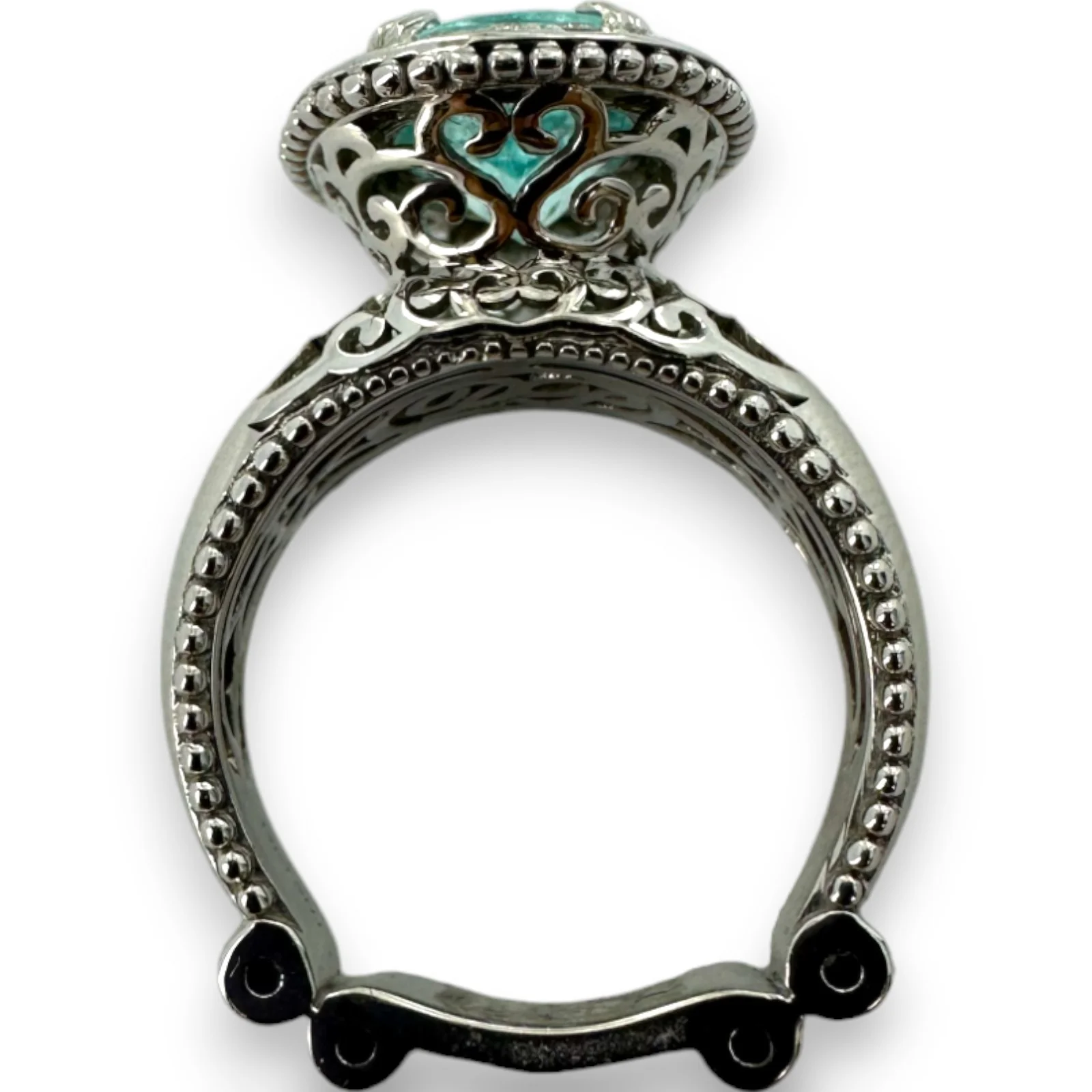 SNJ Jewelers Solid 14kt White Gold Rhodium Plated Light Blue Topaz Openwork Ring with Diamond Halo Size 6 - Image 8