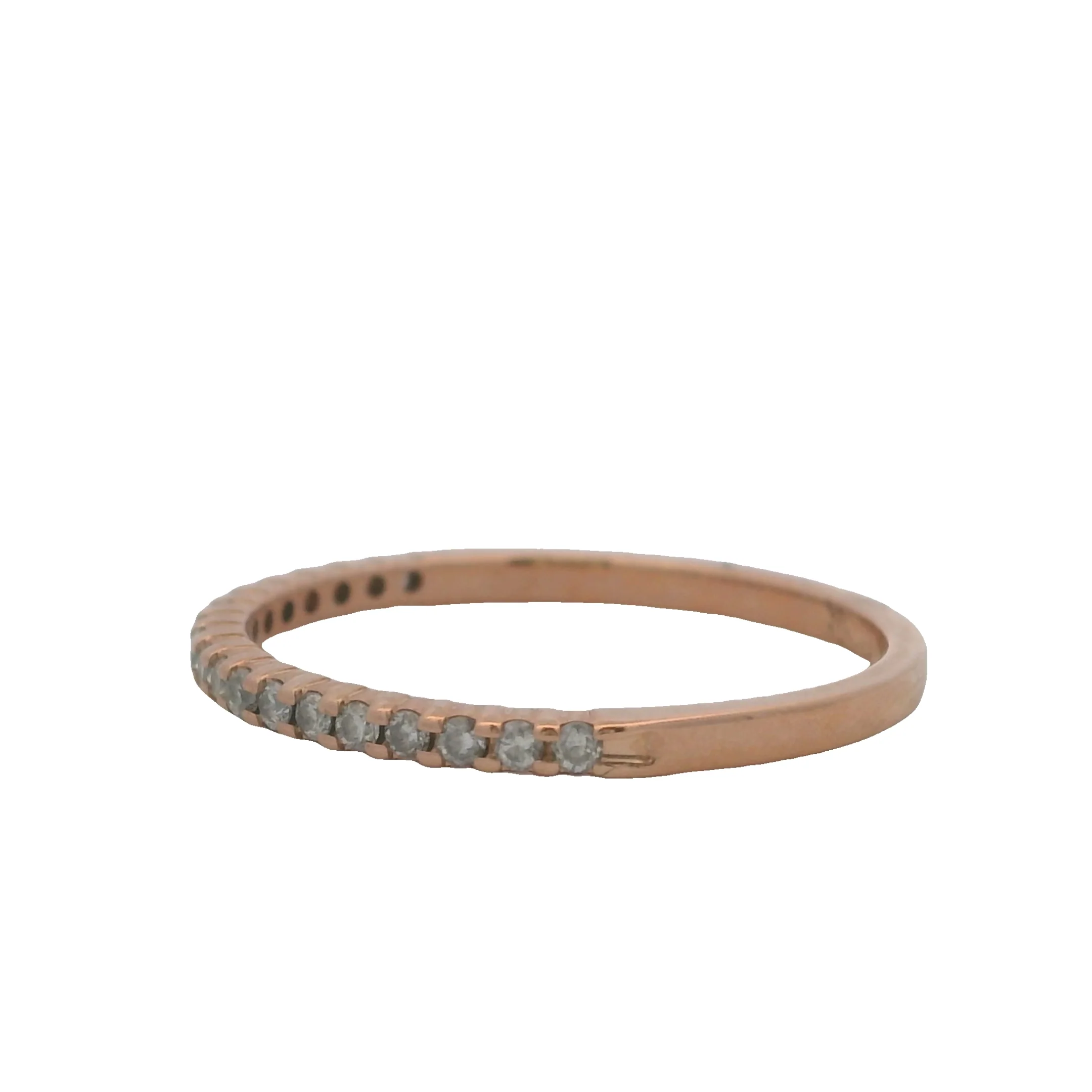Solid 10kt Rose Gold and Diamond Thin 1.6mm Half-Eternity Band Ring Size 7 - Image 2
