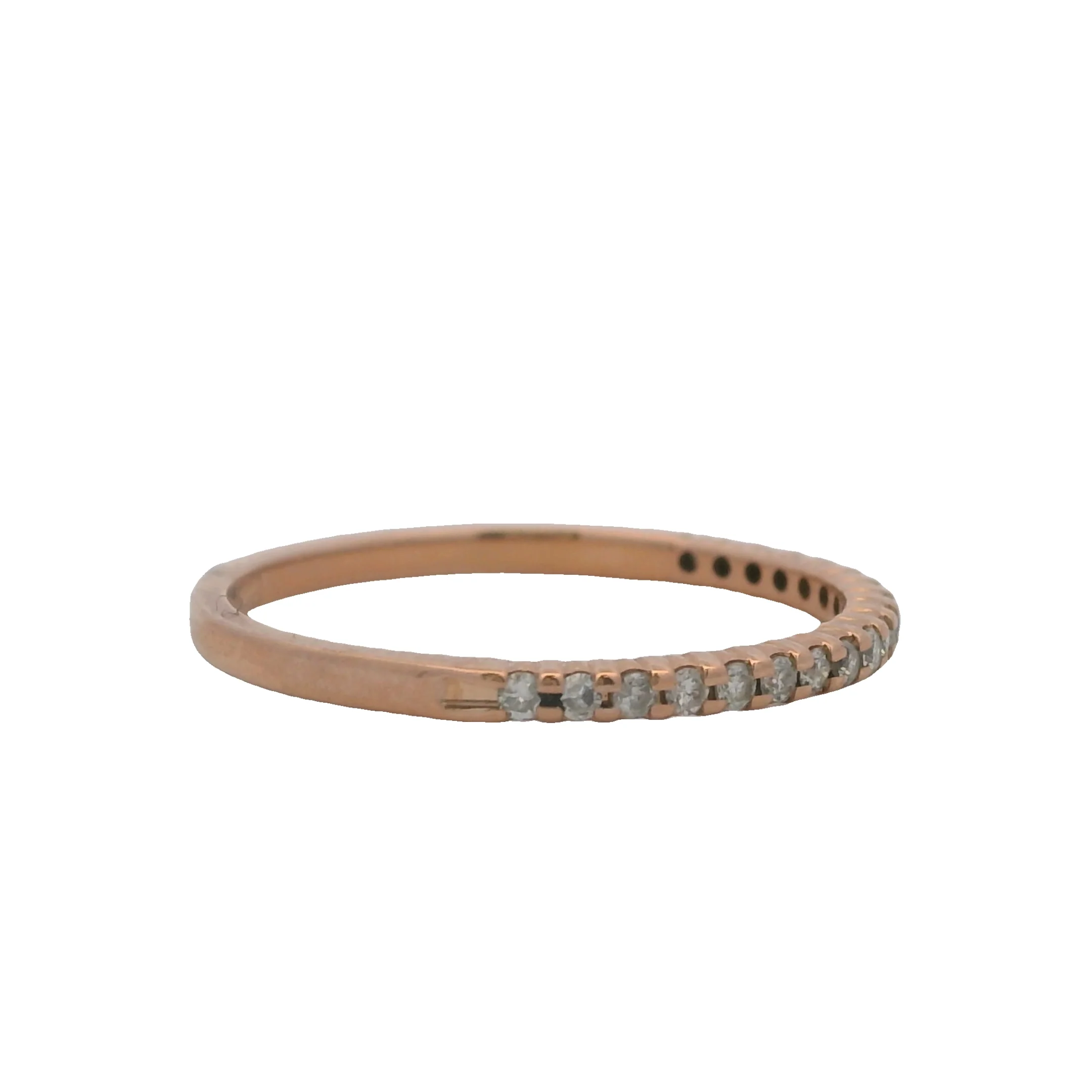 Solid 10kt Rose Gold and Diamond Thin 1.6mm Half-Eternity Band Ring Size 7 - Image 3