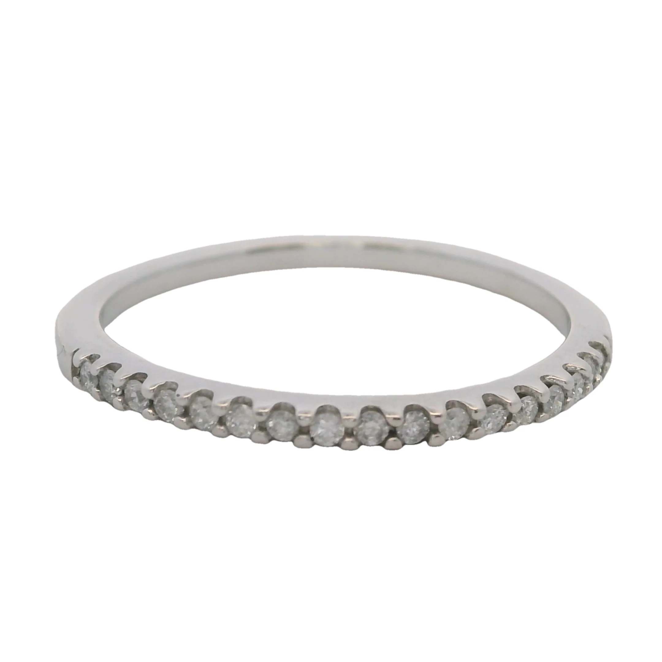 Solid 10kt White Gold and Diamond 1.5mm Thin Wedding Stackable Band Ring Size 6.75