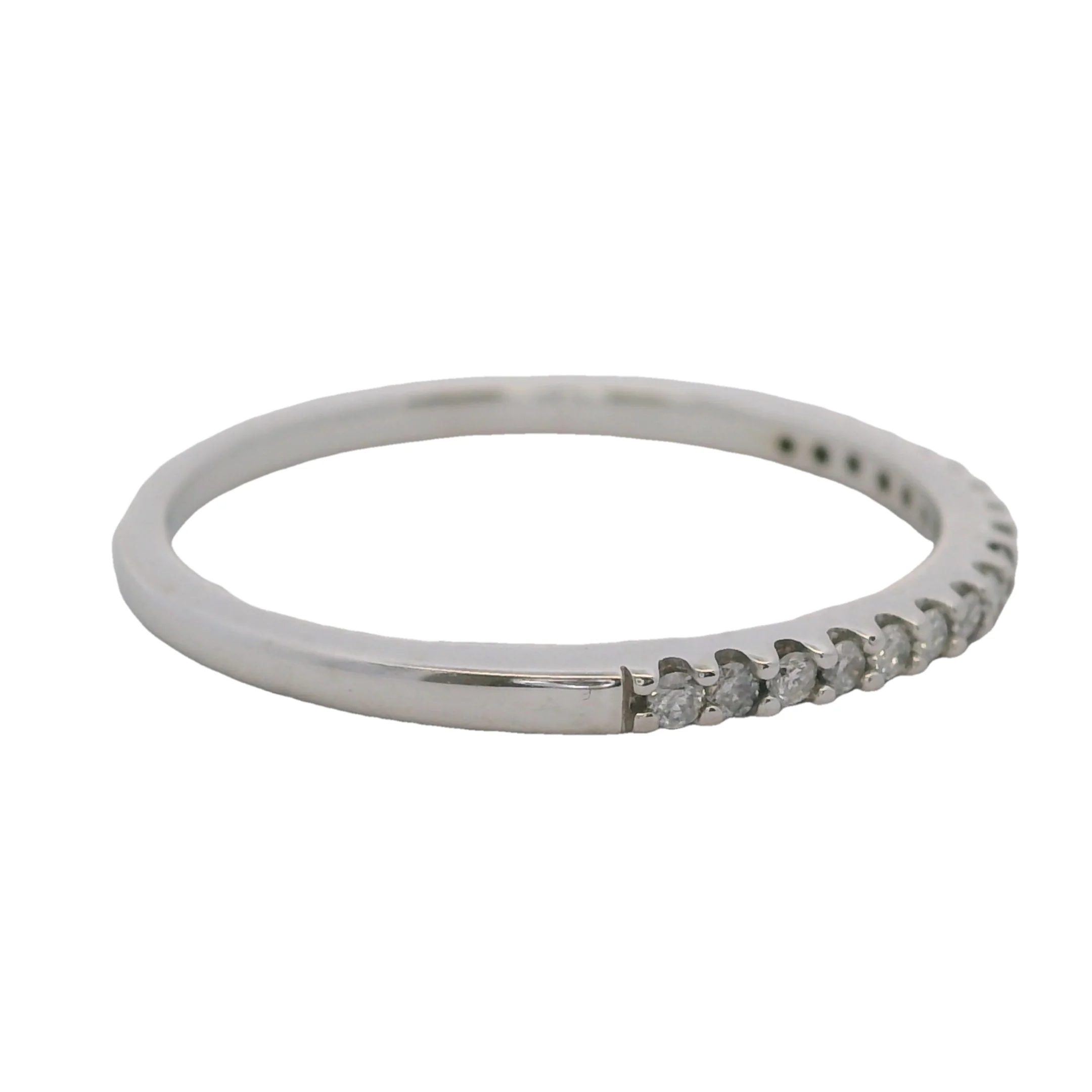 Solid 10kt White Gold and Diamond 1.5mm Thin Wedding Stackable Band Ring Size 6.75 - Image 3