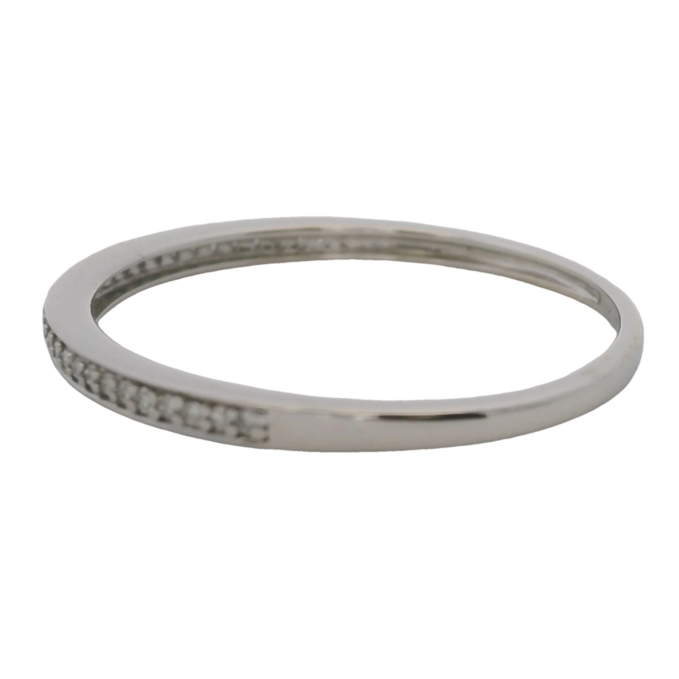 Solid 10kt White Gold and Diamond 1.7mm Thin Stackable Wedding Band Ring Size 7 - Image 2