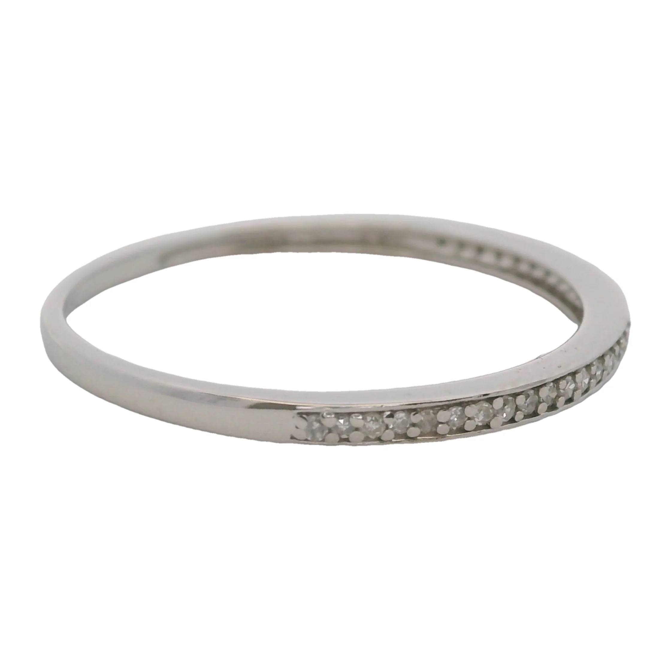 Solid 10kt White Gold and Diamond 1.7mm Thin Stackable Wedding Band Ring Size 7 - Image 3