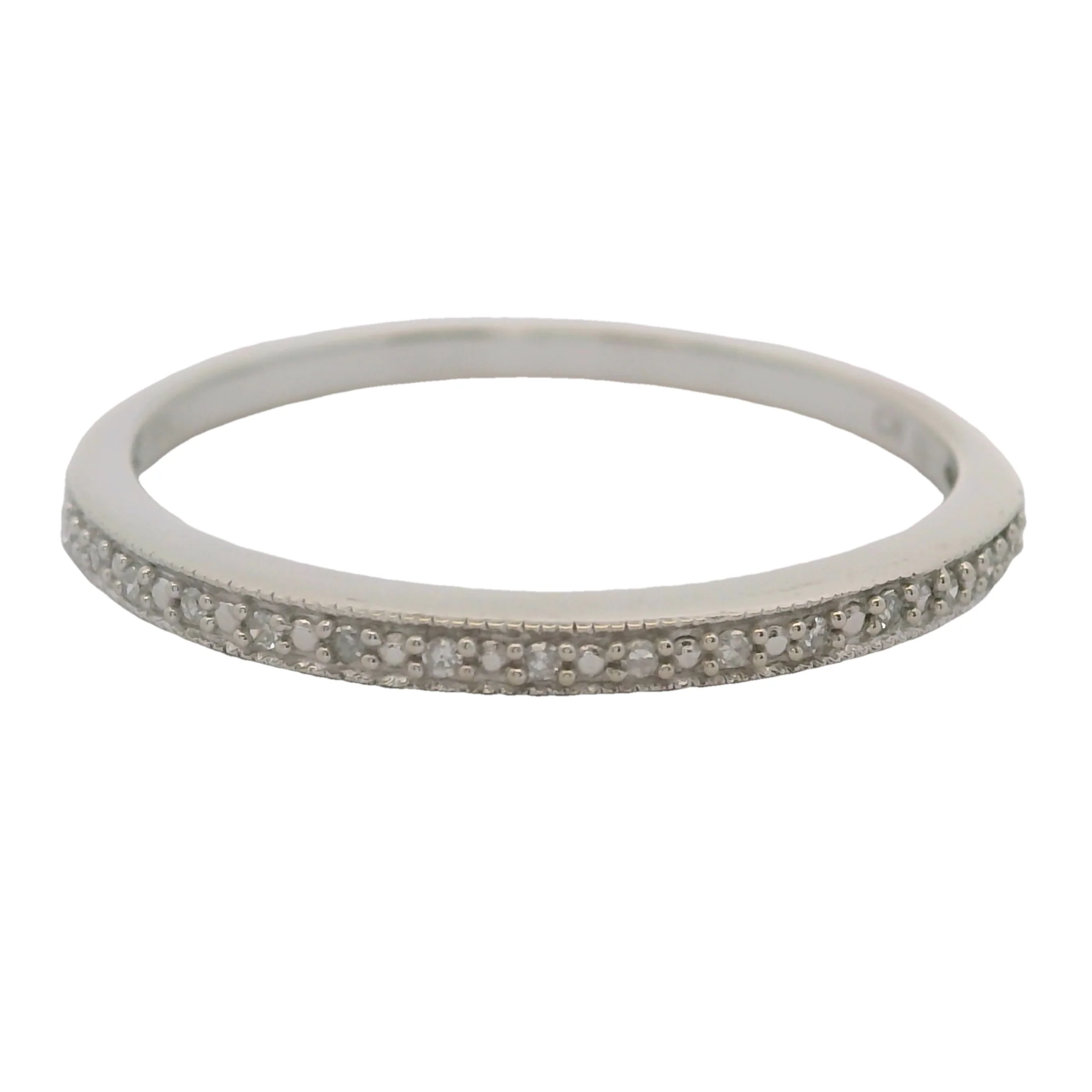 Solid 10kt White Gold and Small Diamonds Stackable Wedding Band Ring Size 9