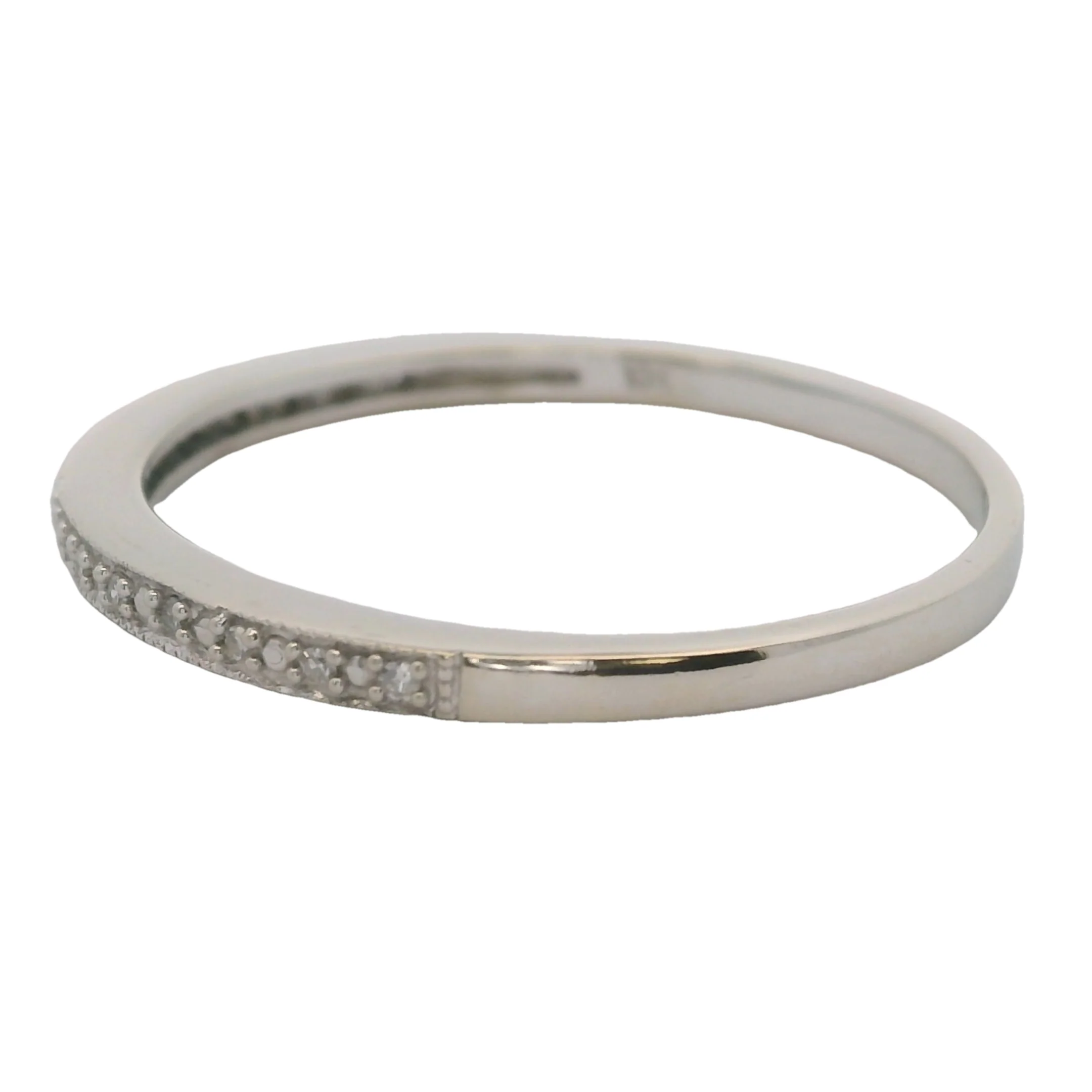 Solid 10kt White Gold and Small Diamonds Stackable Wedding Band Ring Size 9 - Image 2