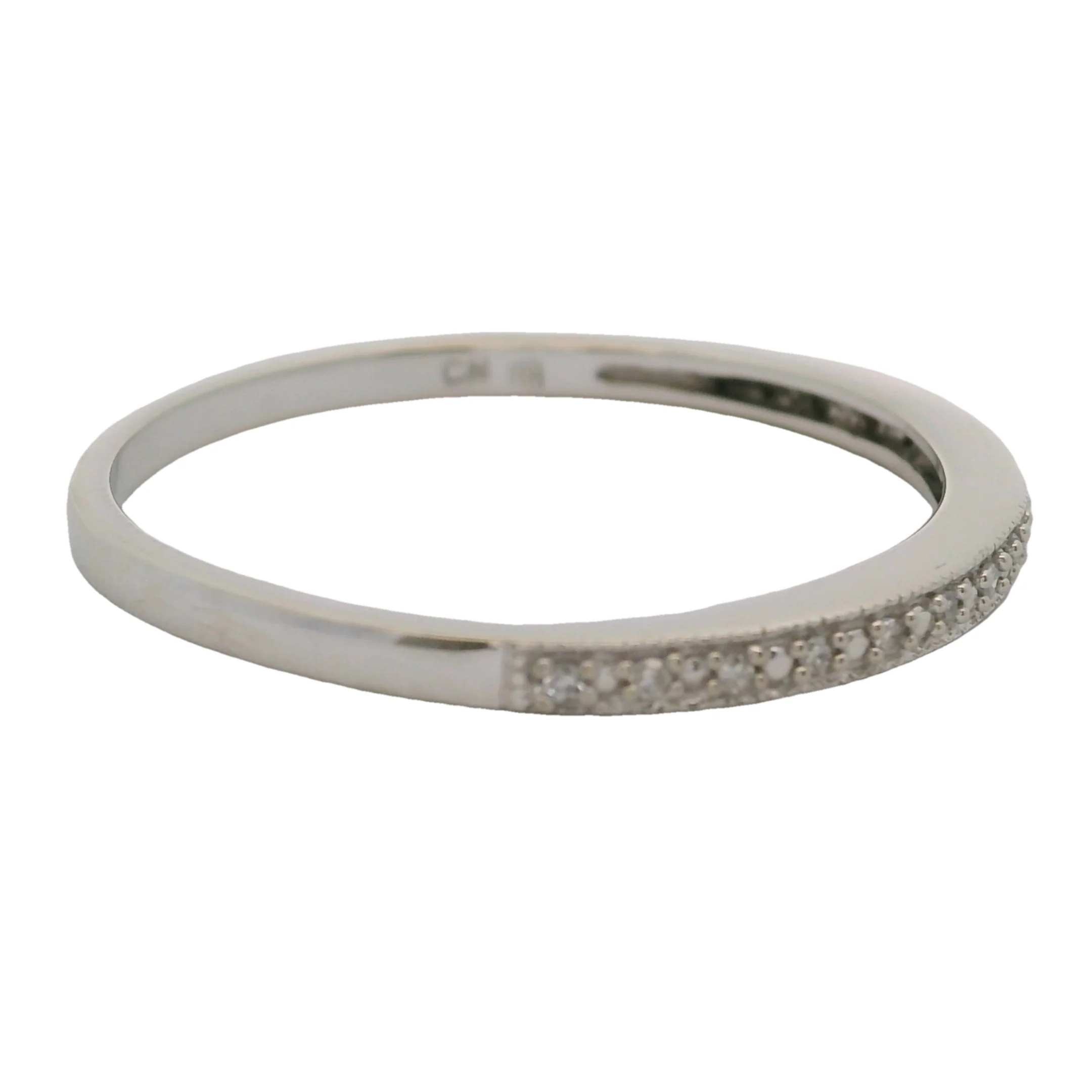 Solid 10kt White Gold and Small Diamonds Stackable Wedding Band Ring Size 9 - Image 3