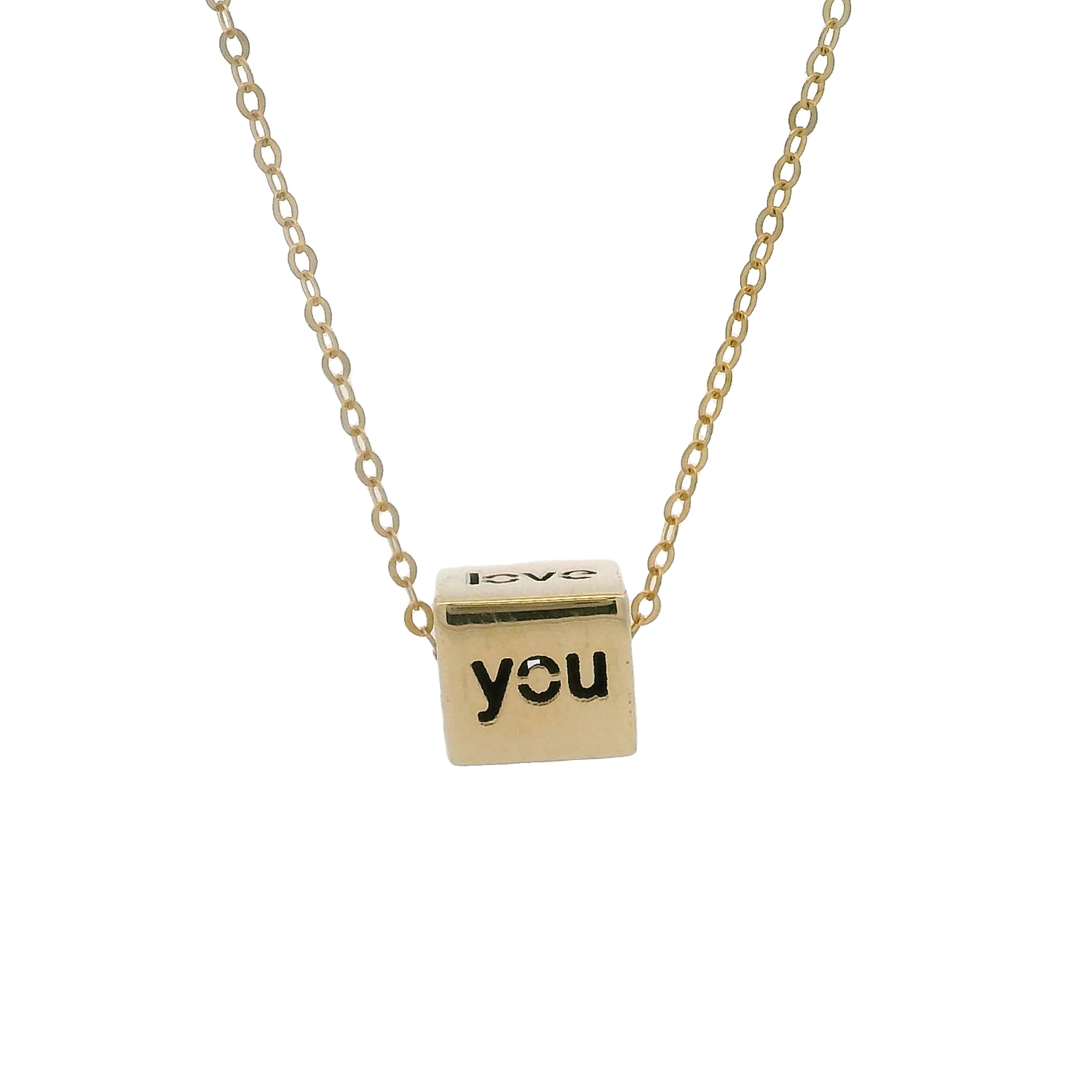 Solid 10kt Yellow Gold "I Love You" Rolling Fidget Pendant 18" Cable Necklace Made in Italy - Image 2