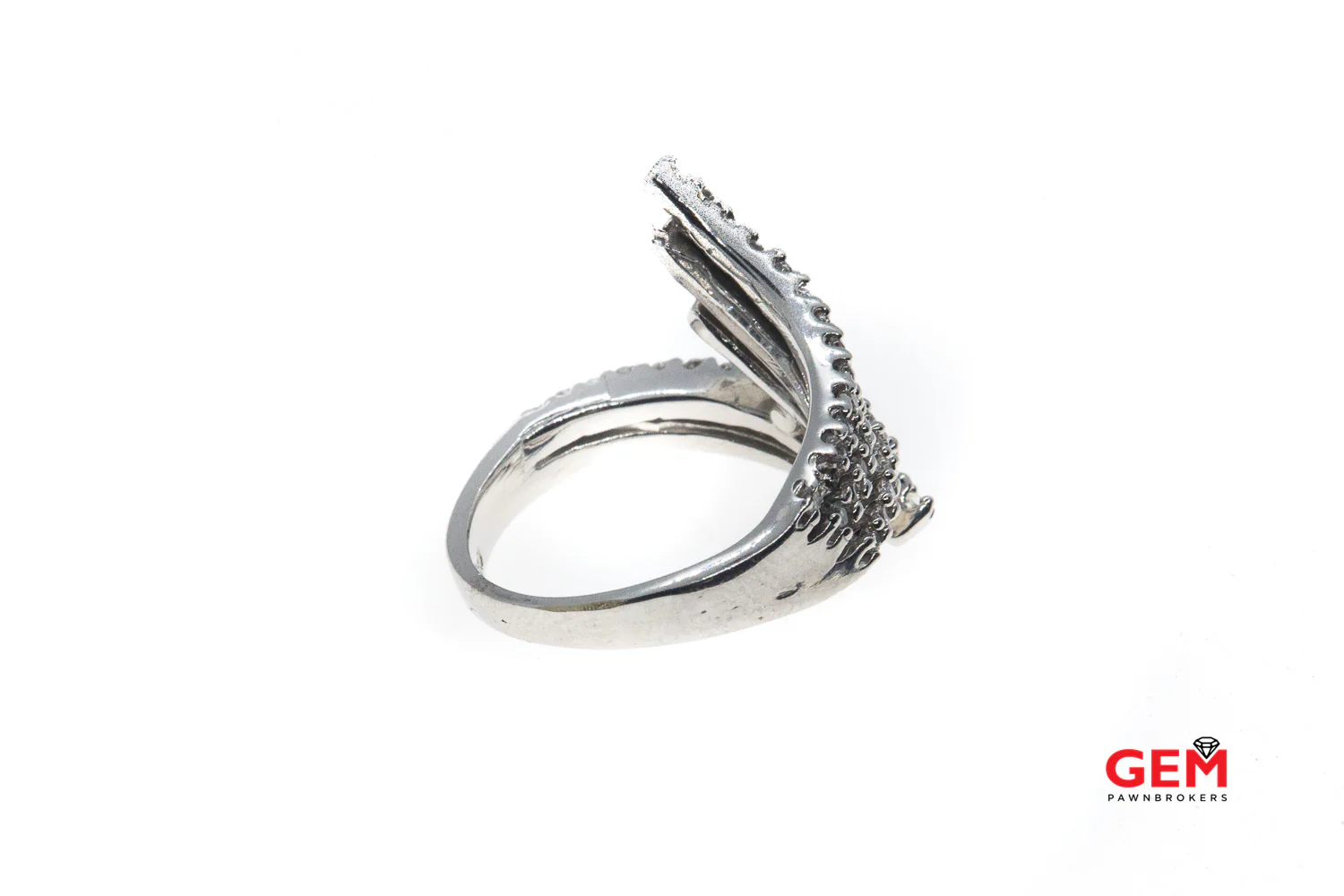 Solid 14k 585 White Gold Cubic Zirconia Bypass Twist Feather Ring Size 7 - Image 2