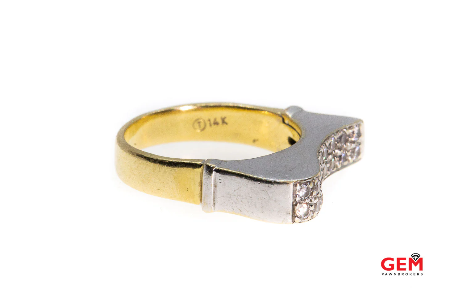 Solid 14k 585 Yellow White Gold Cubic Zirconia Wave Ring Band Size 7 - Image 2