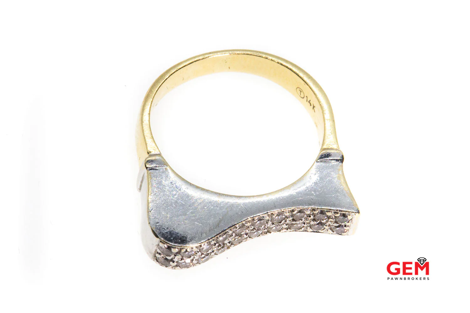 Solid 14k 585 Yellow White Gold Cubic Zirconia Wave Ring Band Size 7 - Image 4