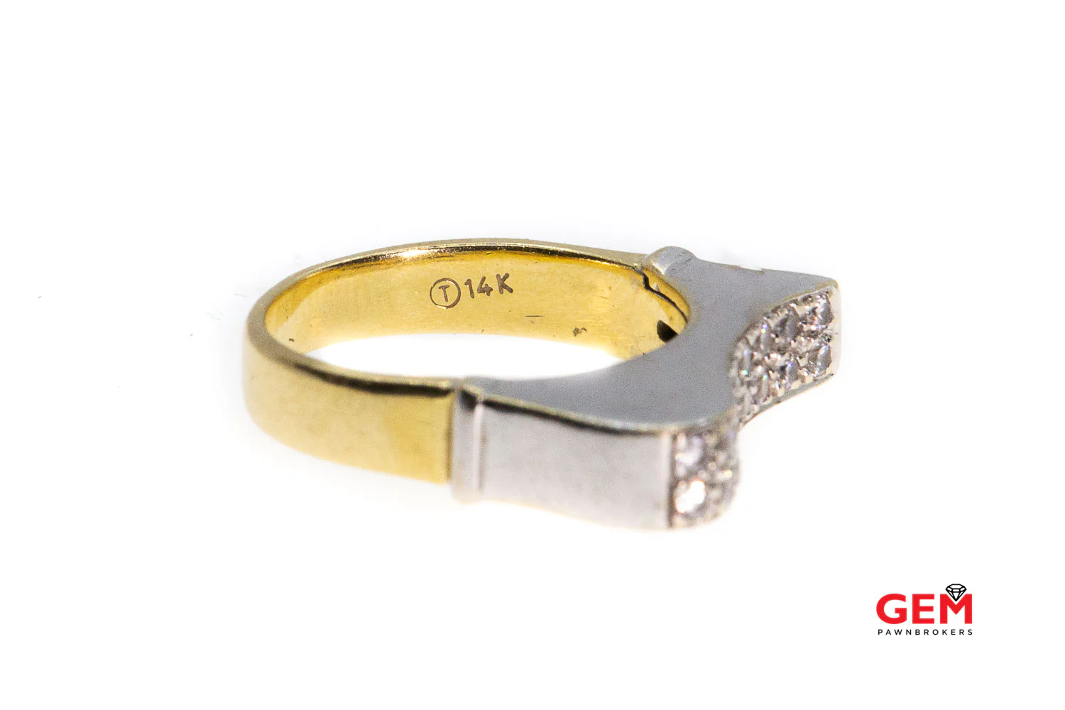 Solid 14k 585 Yellow White Gold Cubic Zirconia Wave Ring Band Size 7 - Image 5