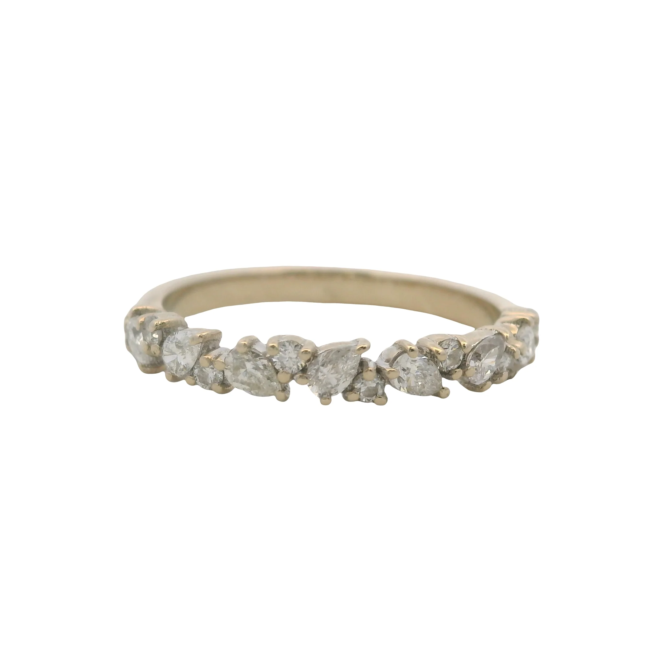 Solid 14k White Gold Sparkling Leaf Pattern Pear and Round Diamond Wedding Band Ring Size 5 - Image 2