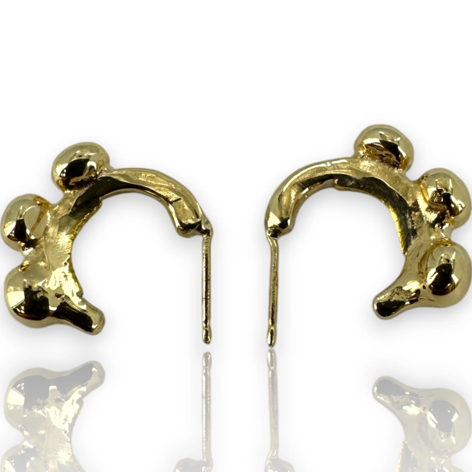 Solid 14k Yellow Gold Granulation Beaded 16mm Hoop Stud Earrings - Image 2