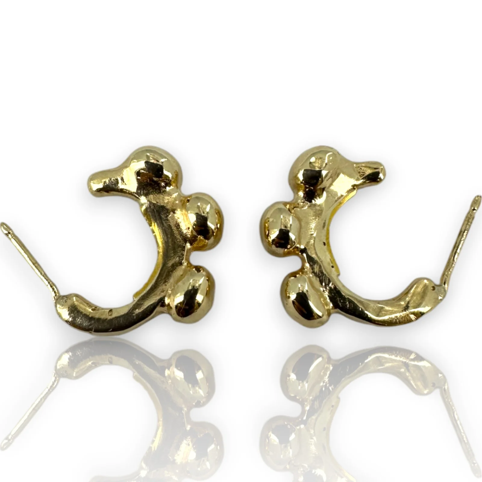 Solid 14k Yellow Gold Granulation Beaded 16mm Hoop Stud Earrings - Image 3