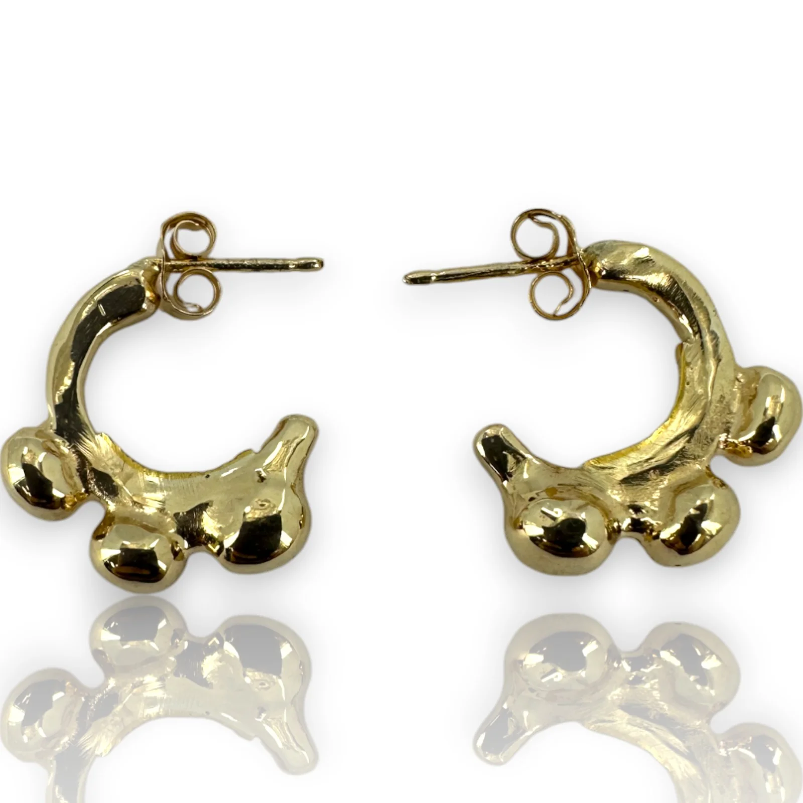 Solid 14k Yellow Gold Granulation Beaded 16mm Hoop Stud Earrings - Image 4