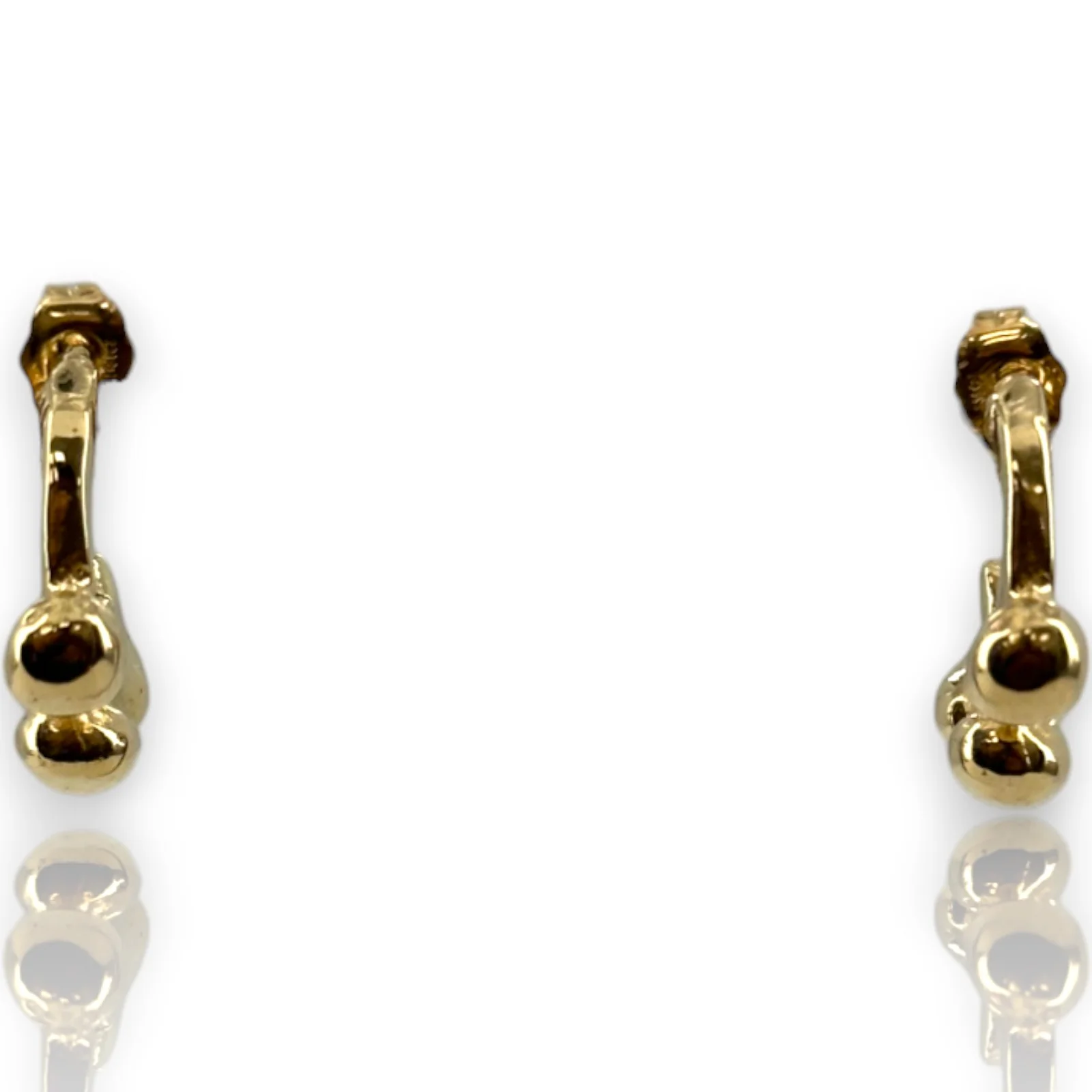 Solid 14k Yellow Gold Granulation Beaded 16mm Hoop Stud Earrings - Image 5
