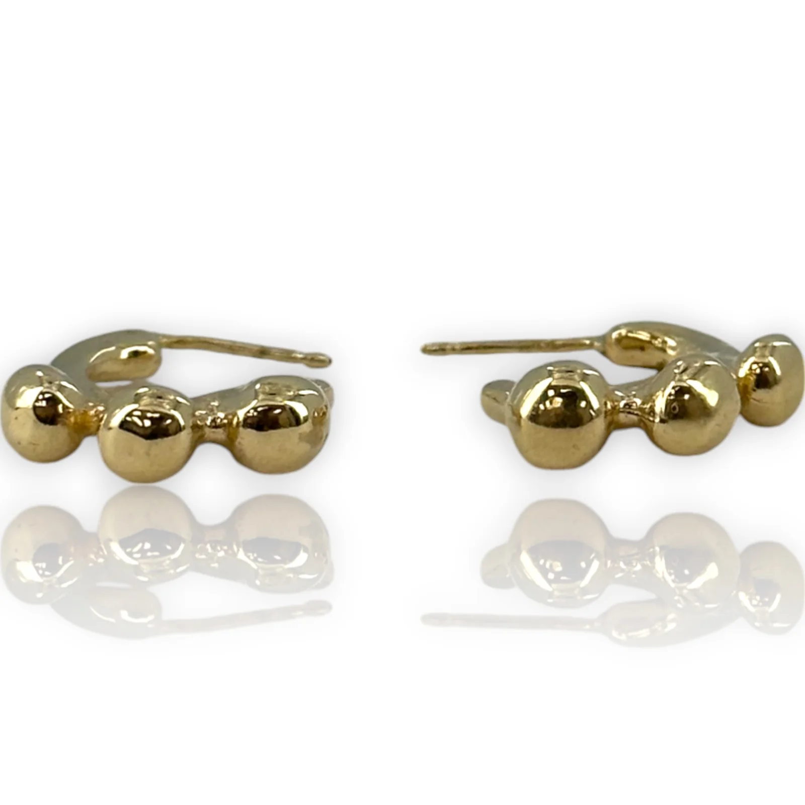 Solid 14k Yellow Gold Granulation Beaded 16mm Hoop Stud Earrings - Image 6