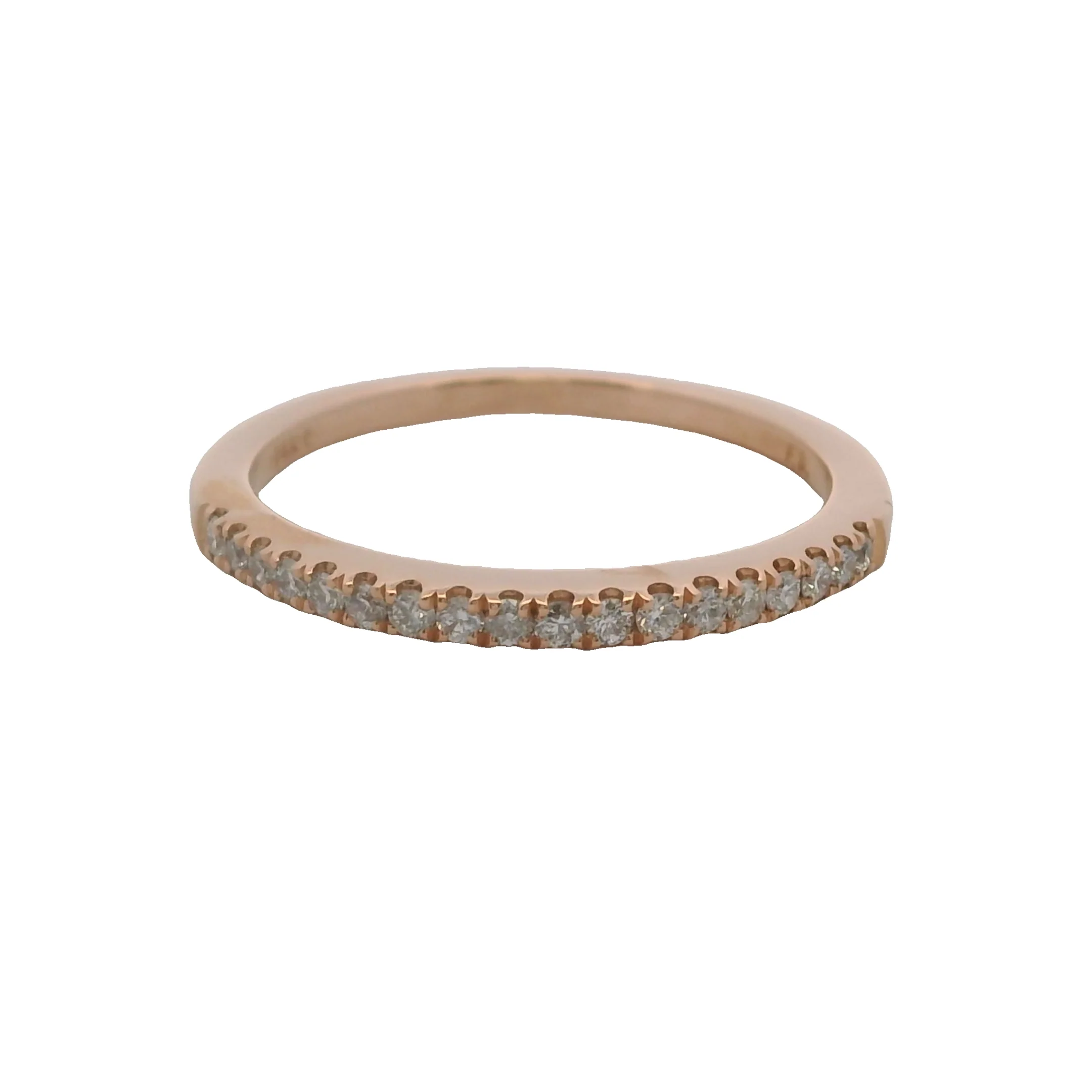 Solid 14kt Rose Gold and Diamond Line 2mm Wide Stackable Band Ring Size 7