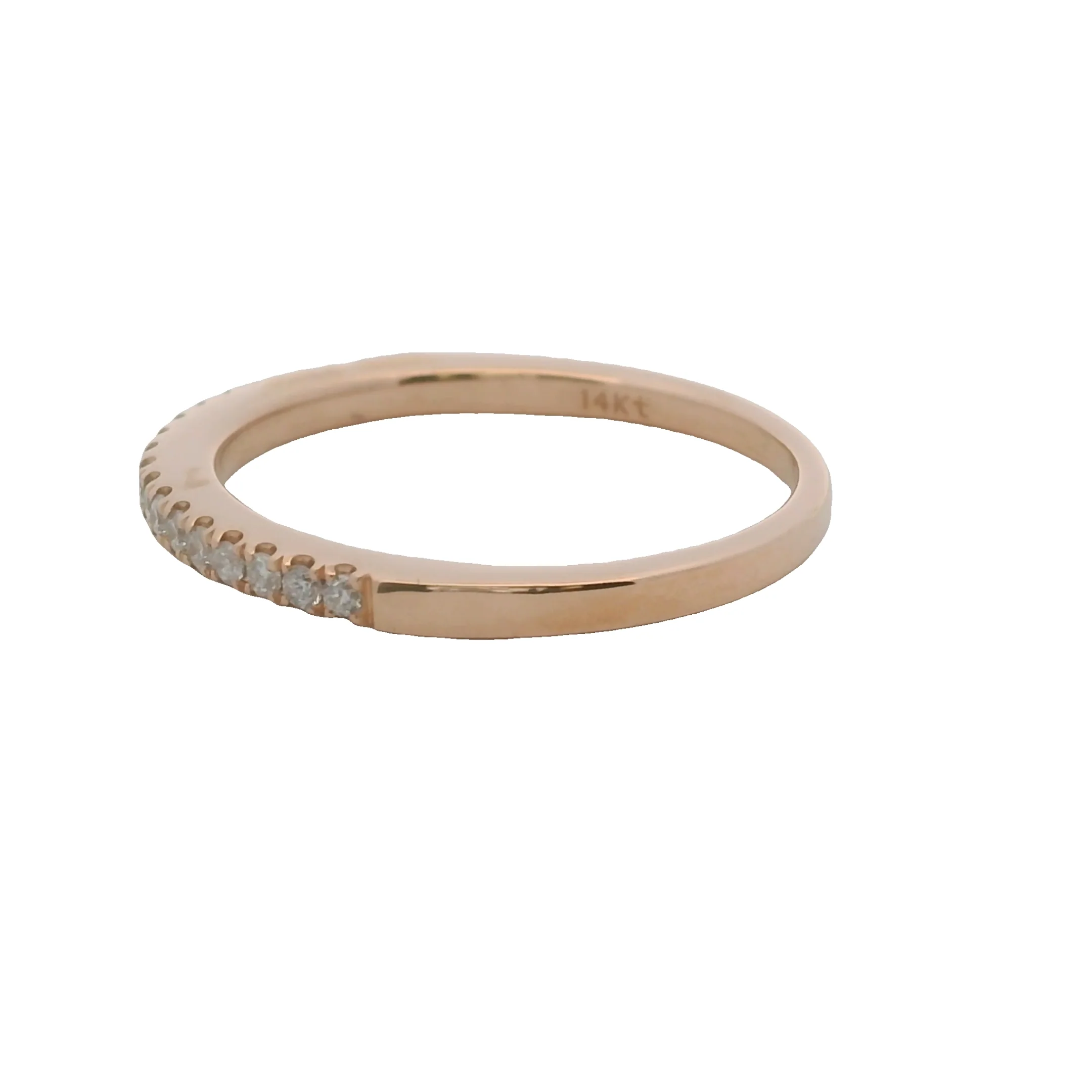 Solid 14kt Rose Gold and Diamond Line 2mm Wide Stackable Band Ring Size 7 - Image 2