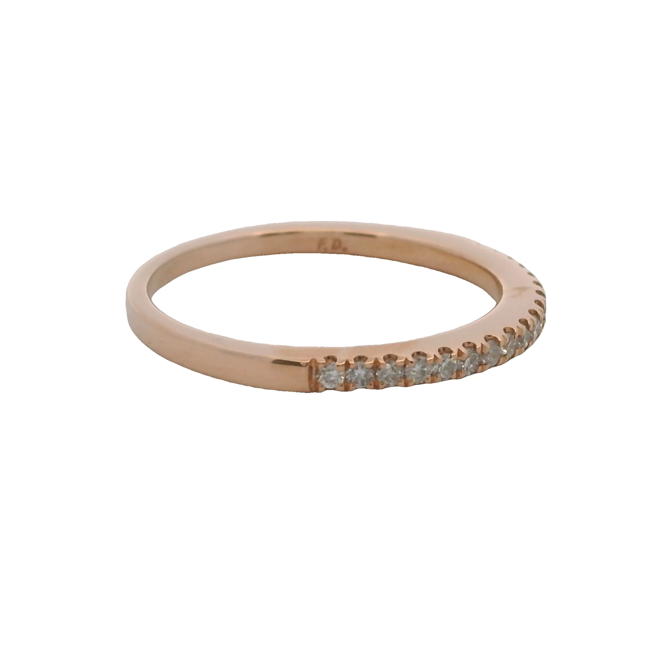 Solid 14kt Rose Gold and Diamond Line 2mm Wide Stackable Band Ring Size 7 - Image 3