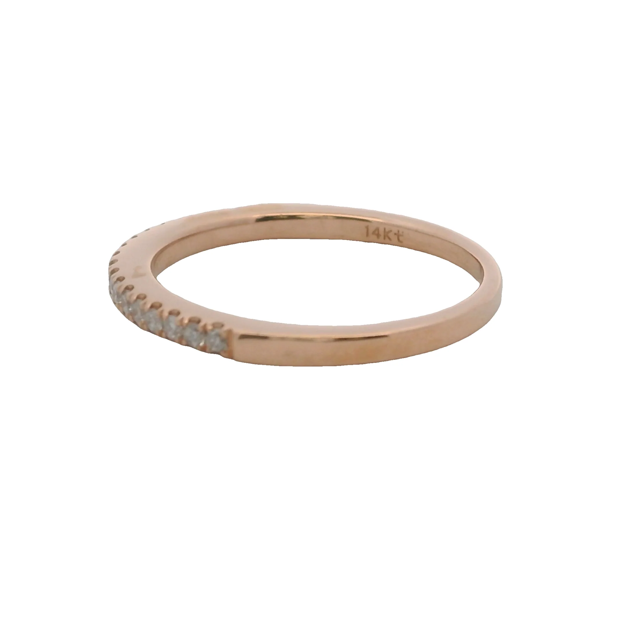 Solid 14kt Rose Gold and Diamond Line 2mm Wide Stackable Band Ring Size 7 - Image 4