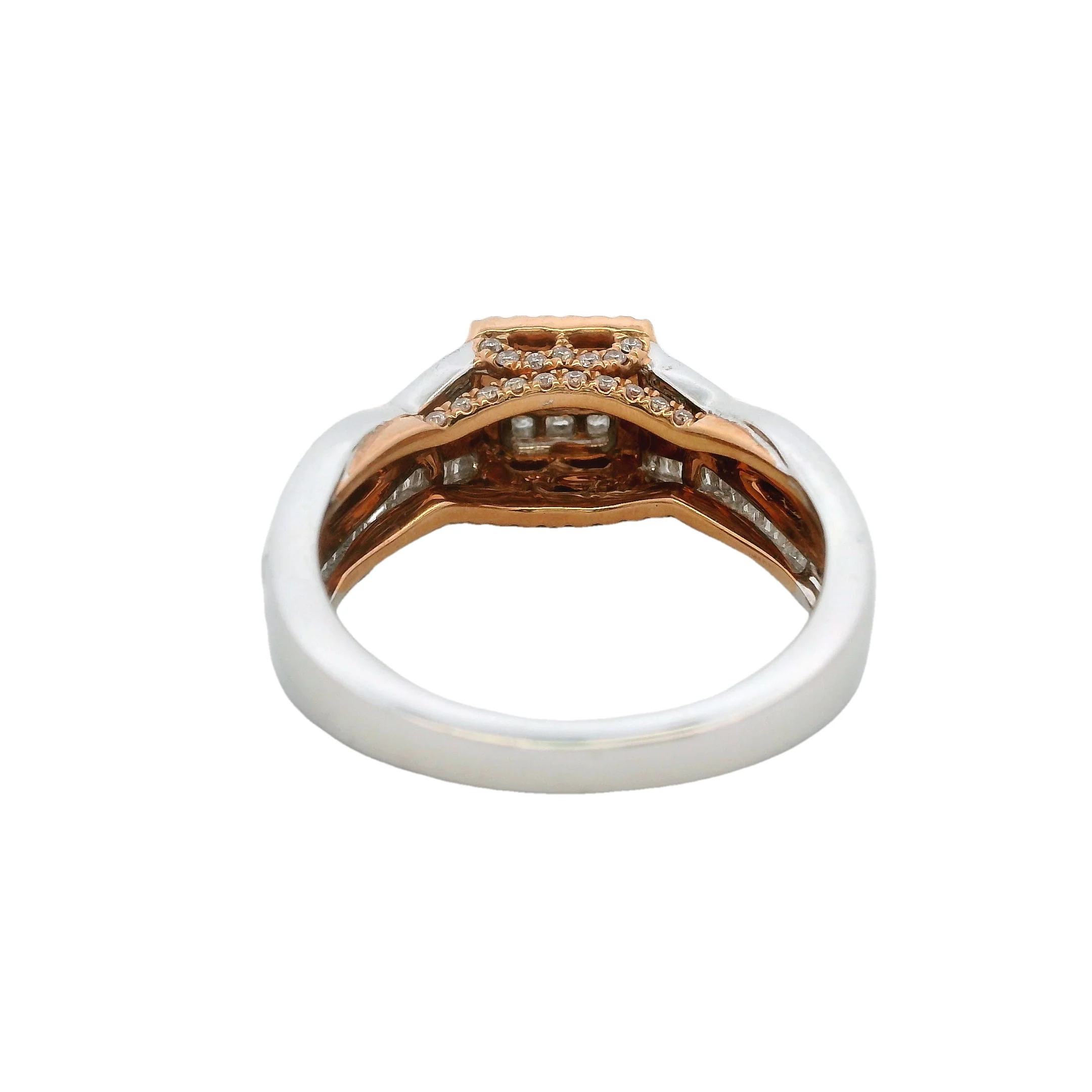 Solid 14kt White and Rose Gold Princess Cut Diamond Cluster Ring with Halo and Accent Band Size 7 - Image 4