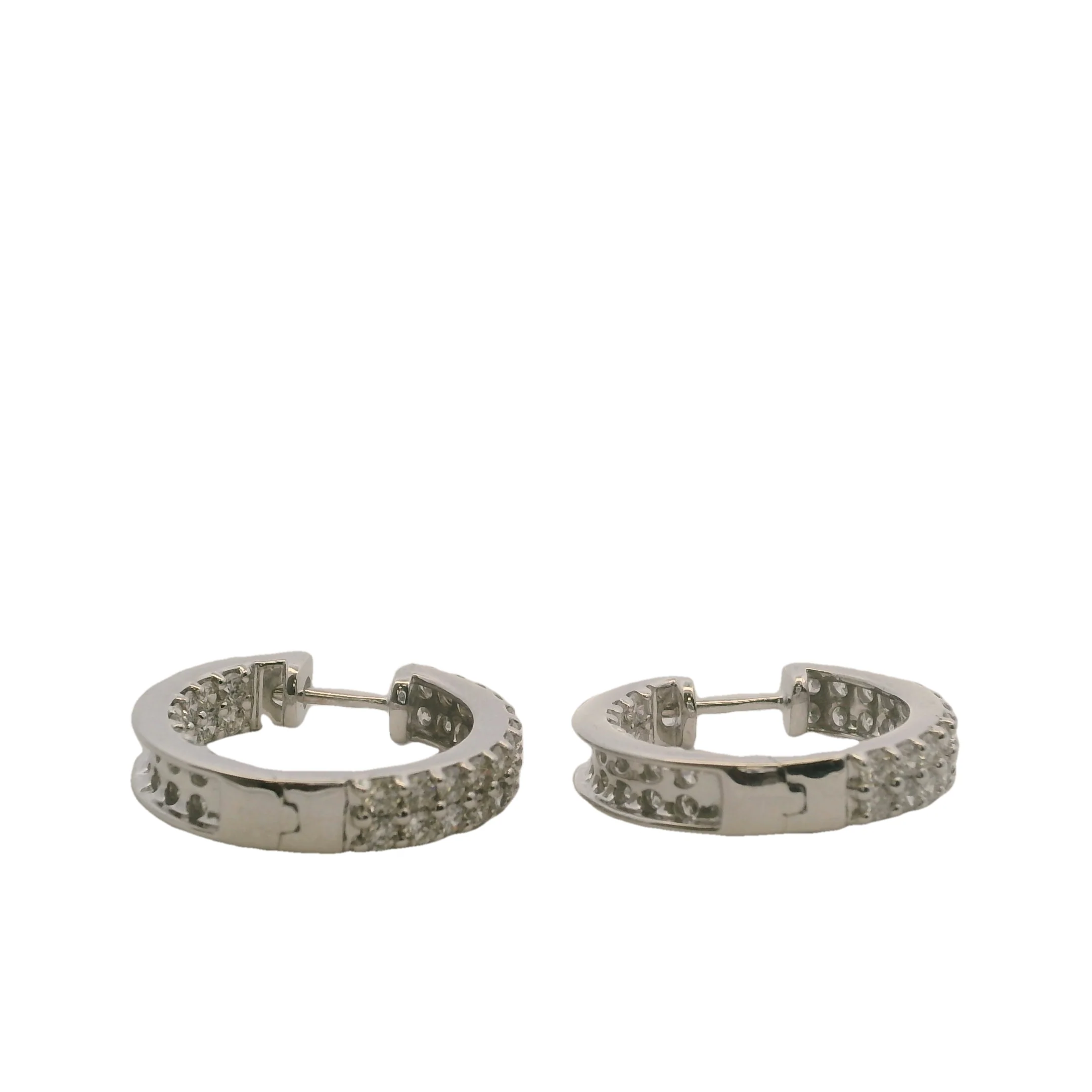 Solid 14kt White Gold And 2ctw Diamonds IGI Certified Inside Out 20mm Hoop Earrings - Image 2