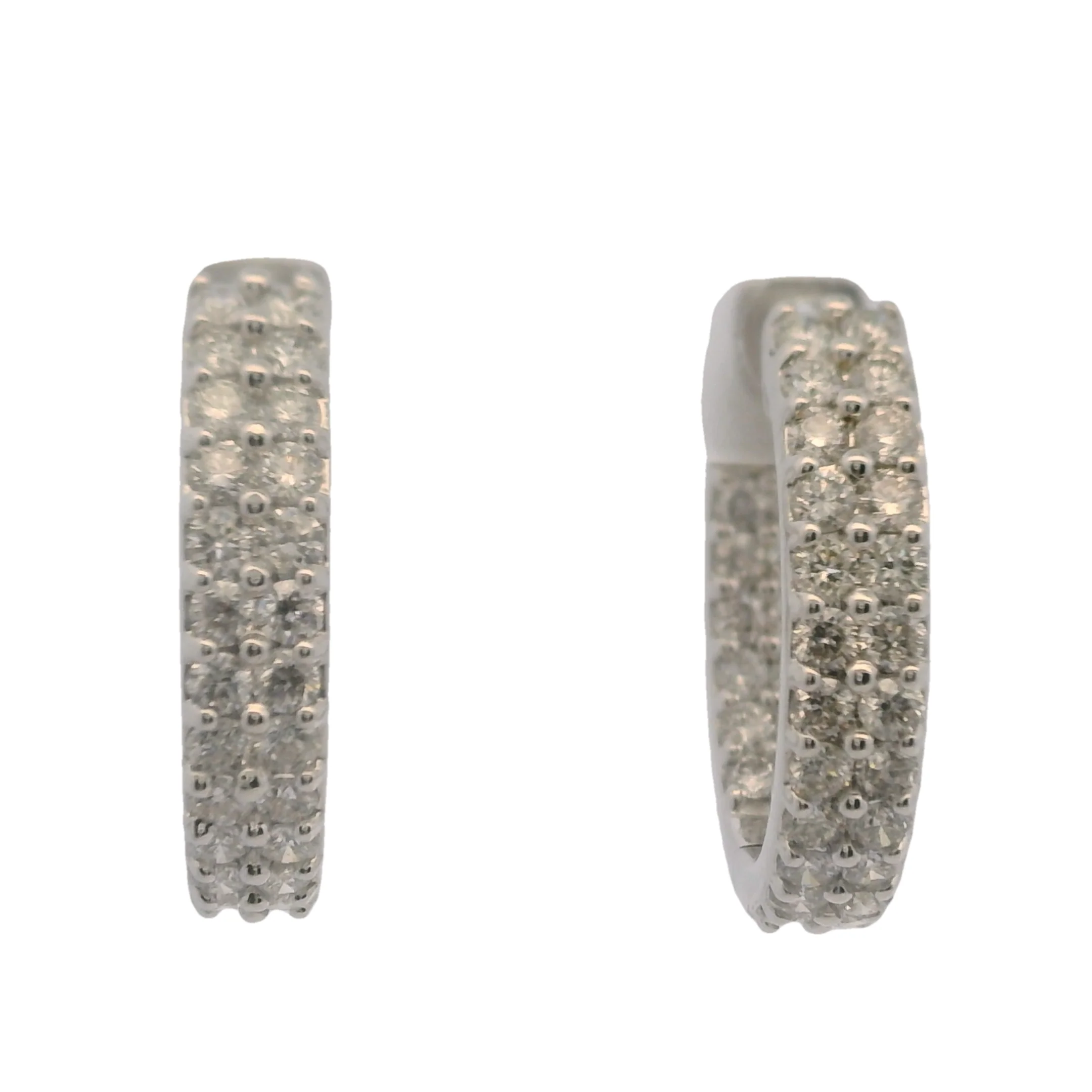 Solid 14kt White Gold And 2ctw Diamonds IGI Certified Inside Out 20mm Hoop Earrings - Image 3
