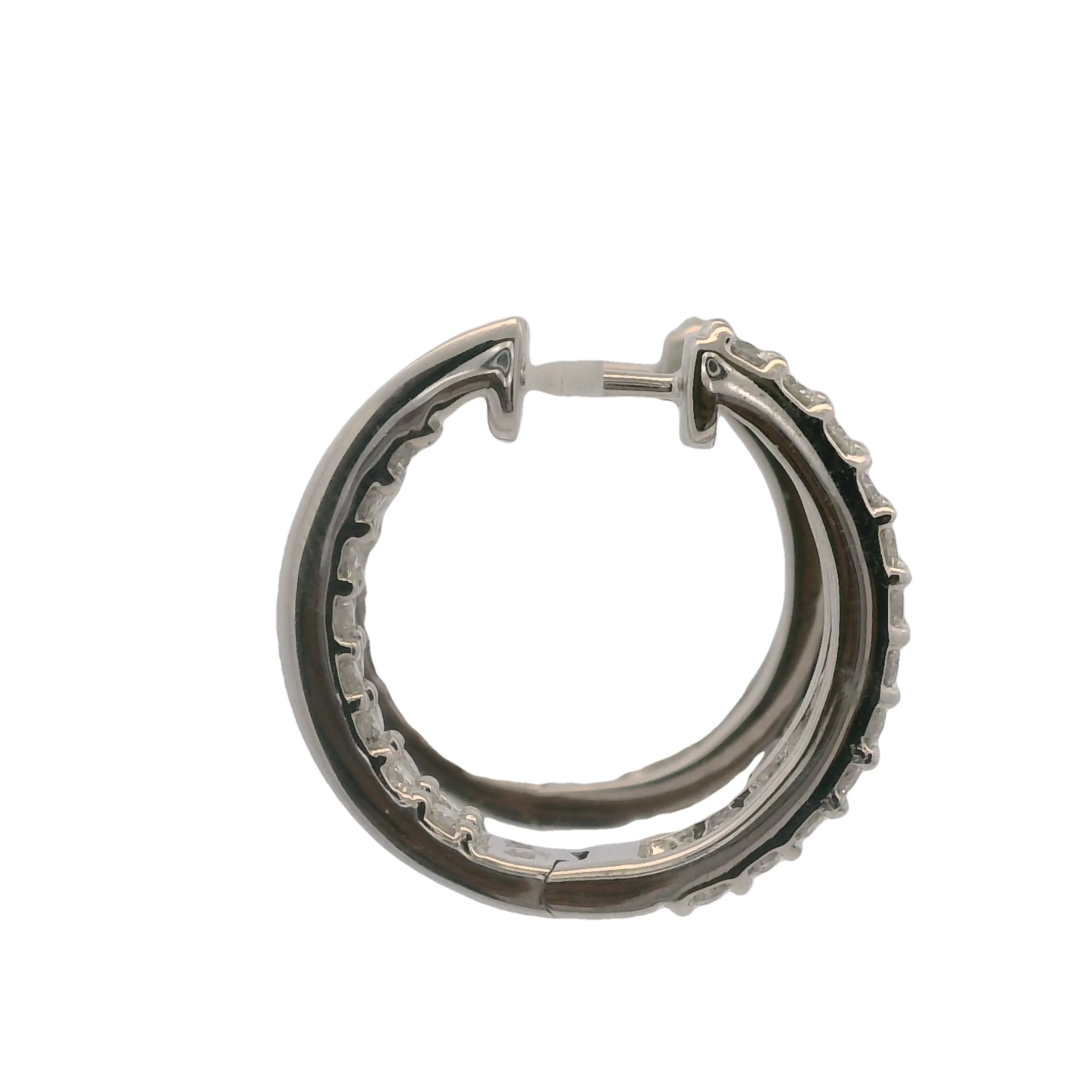 Solid 14kt White Gold And 2ctw Diamonds IGI Certified Inside Out 20mm Hoop Earrings - Image 6