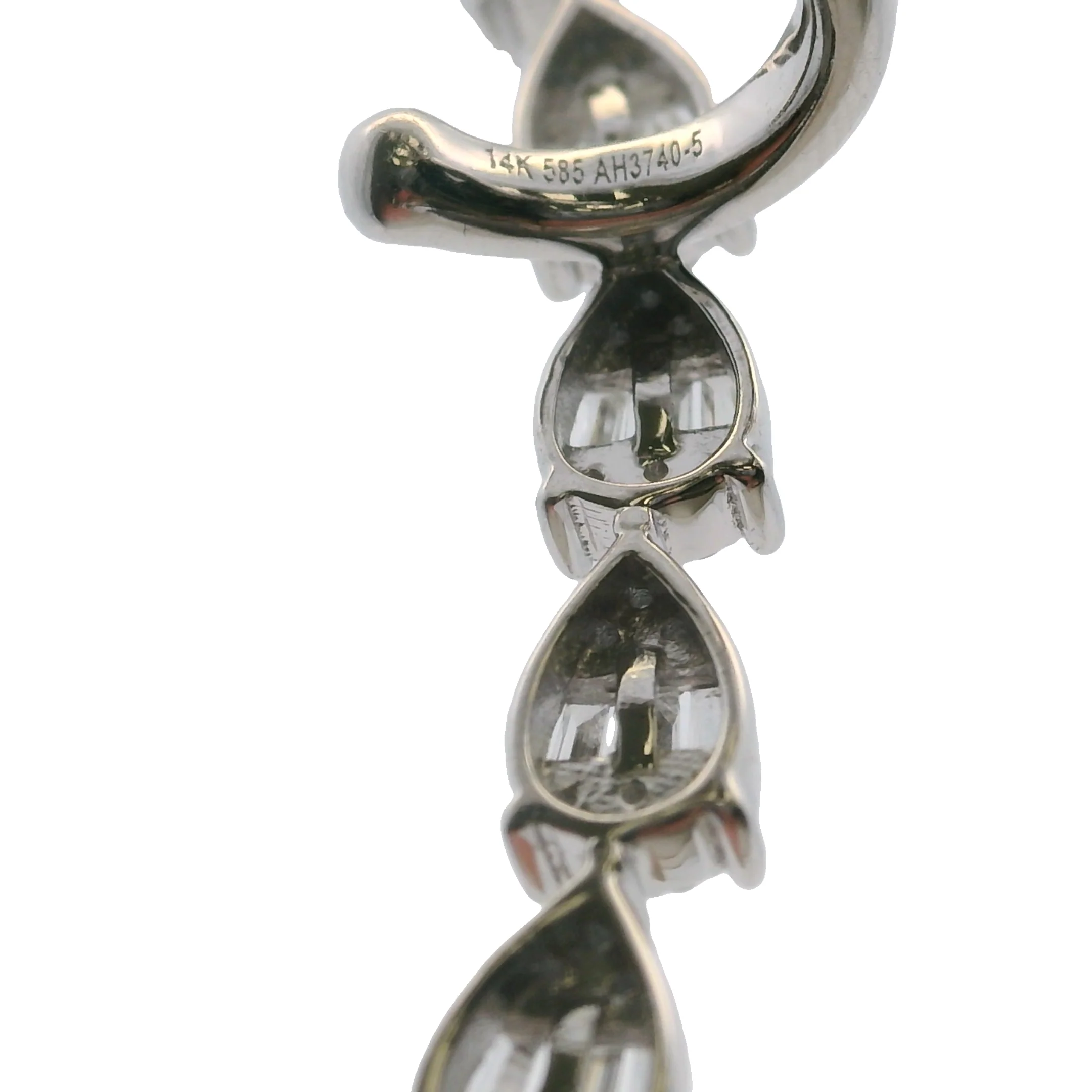 Solid 14kt White Gold and Baguette and Round Diamond Climber Single Dangle Earring with Cuff - Image 5
