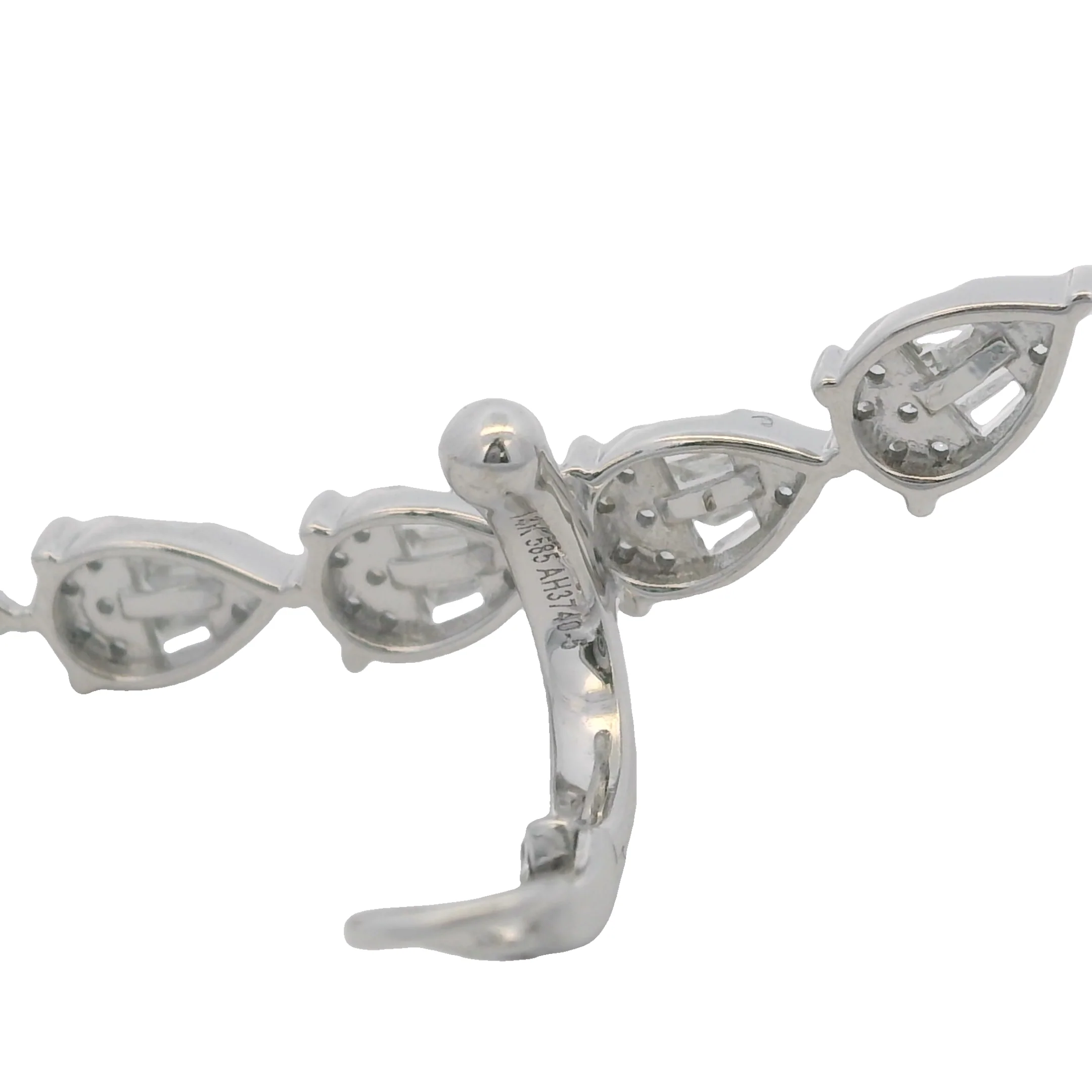 Solid 14kt White Gold and Baguette and Round Diamond Climber Single Dangle Earring with Cuff - Image 6
