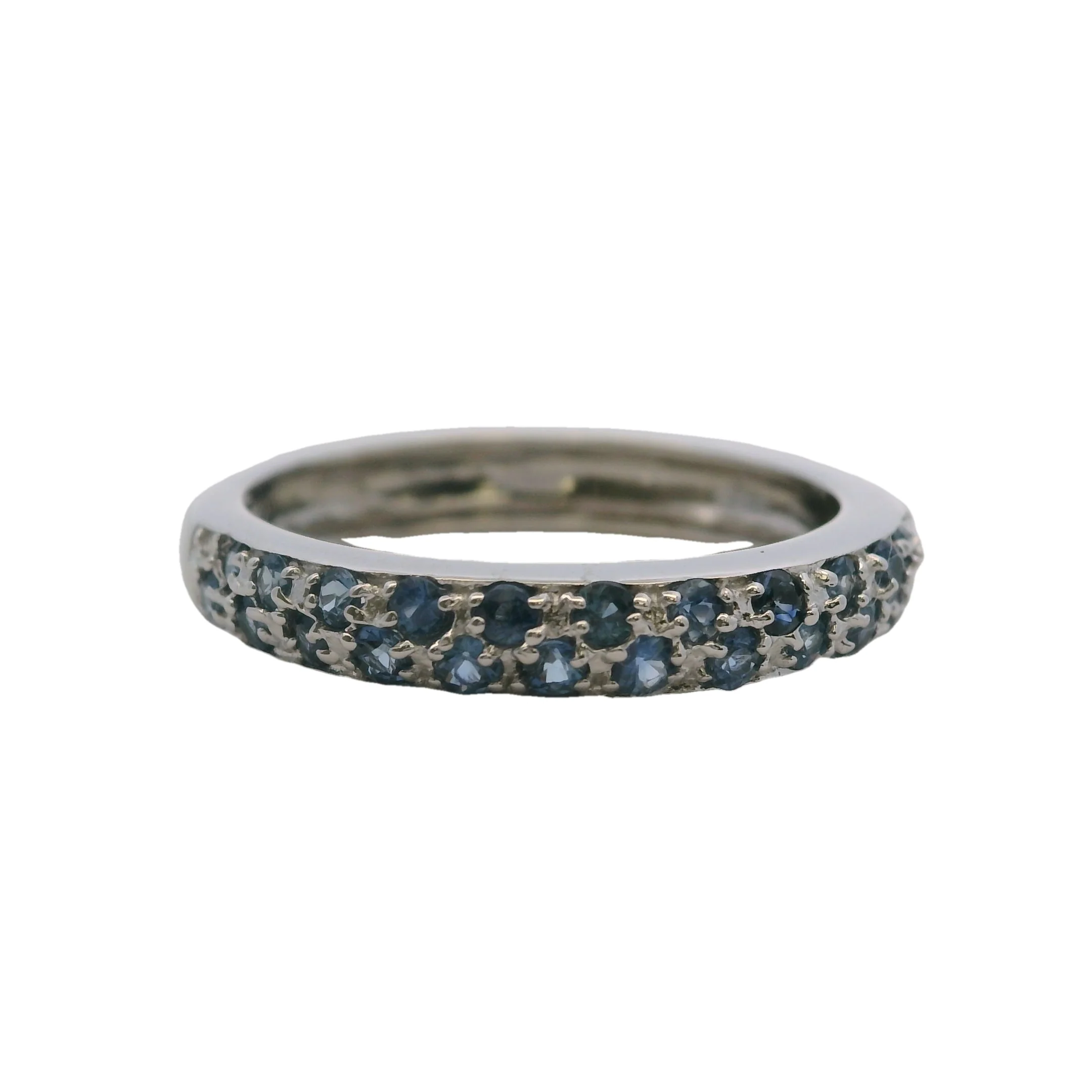 Solid 14kt White Gold and Cornflower Blue Sapphire Cluster Band Ring Size 6.75