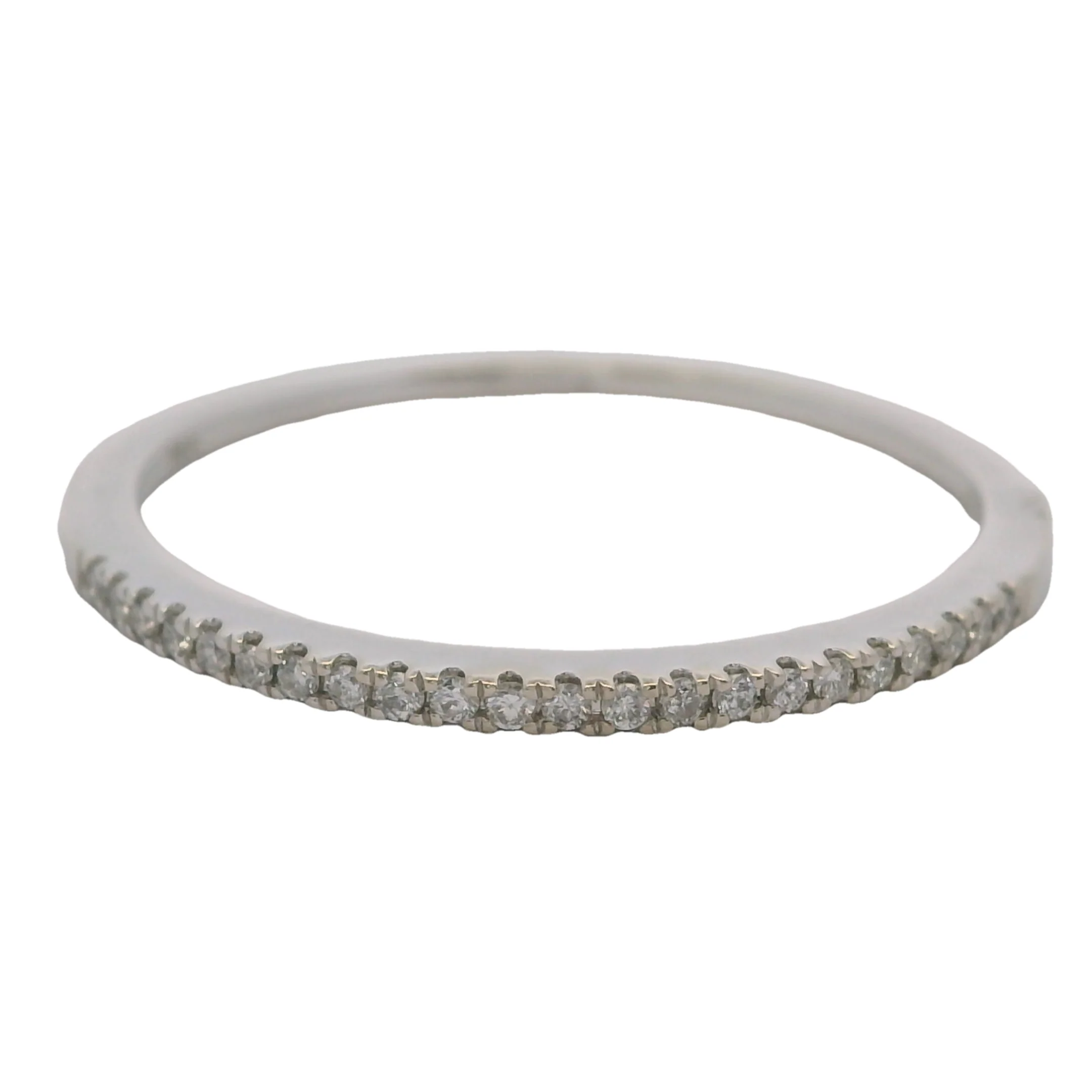 Solid 14kt White Gold and Diamond 1.3mm Stackable Wedding Band Ring Size 7.75
