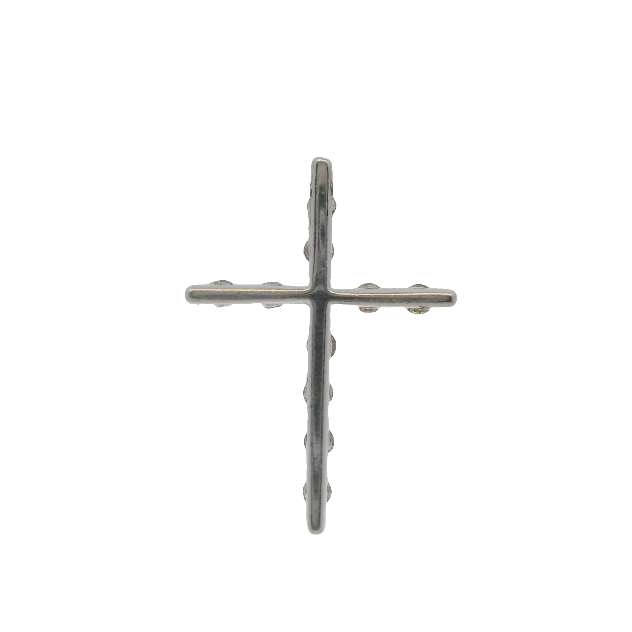 Solid 14kt White Gold and Diamond 16mm Small Religious Cross Necklace Pendant - Image 4