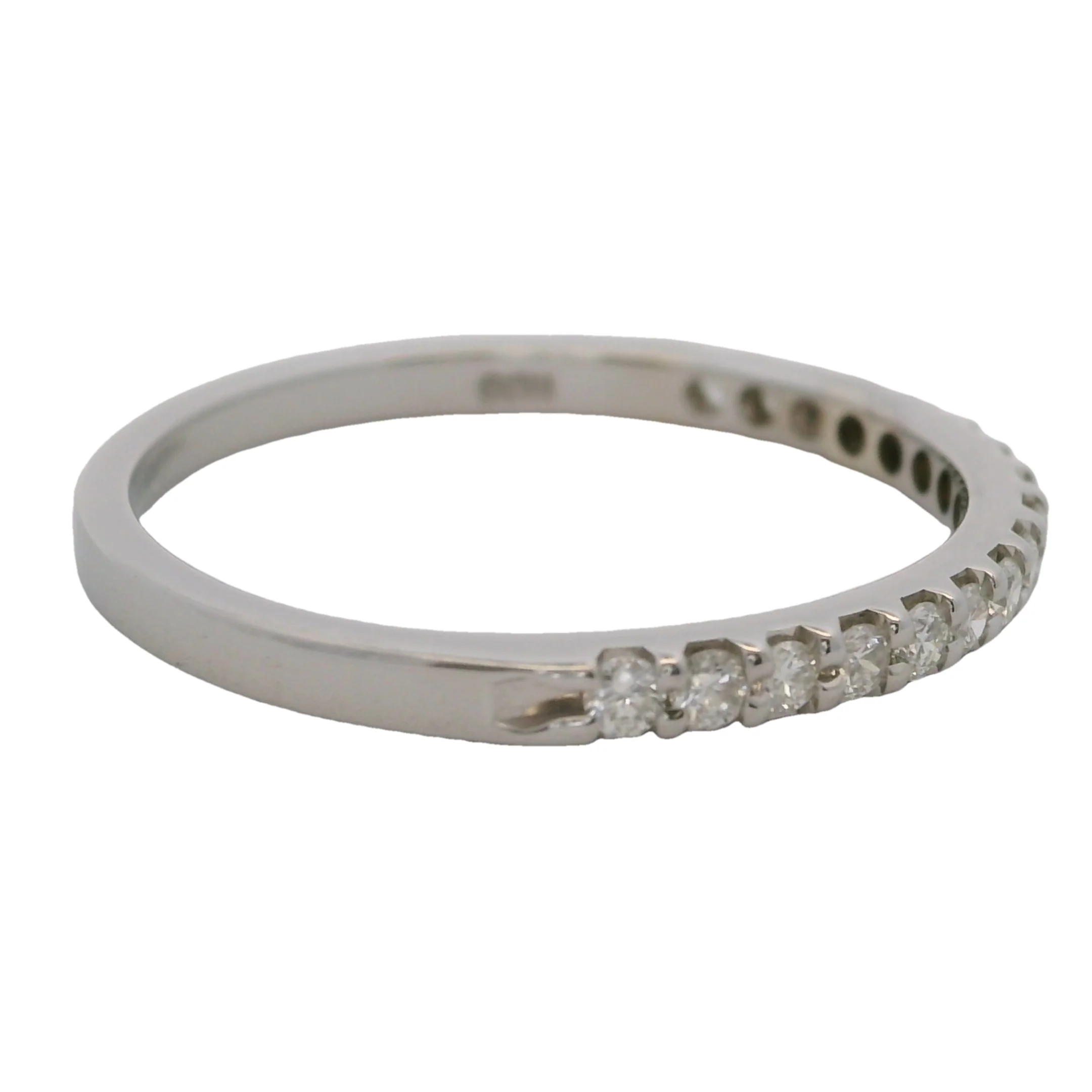 Solid 14kt White Gold and Diamond 2mm Stackable Wedding Band Ring Size 7 - Image 3