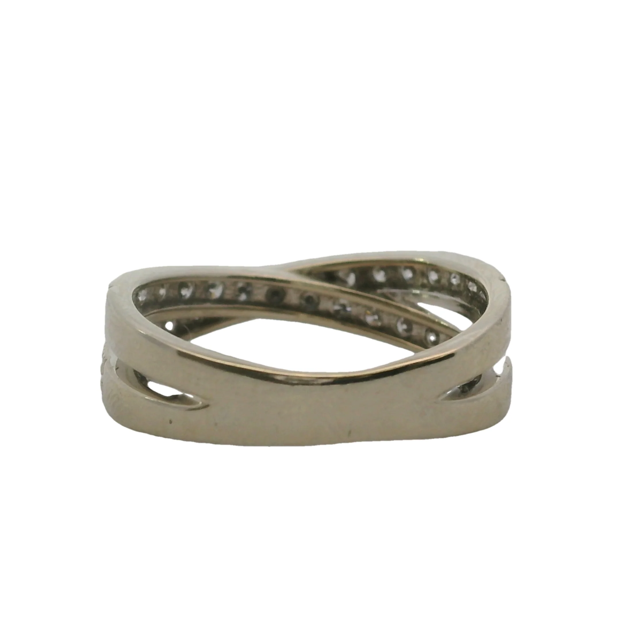 Solid 14kt White Gold and Diamond Crossover Milgrain Band Ring Size 6 - Image 4