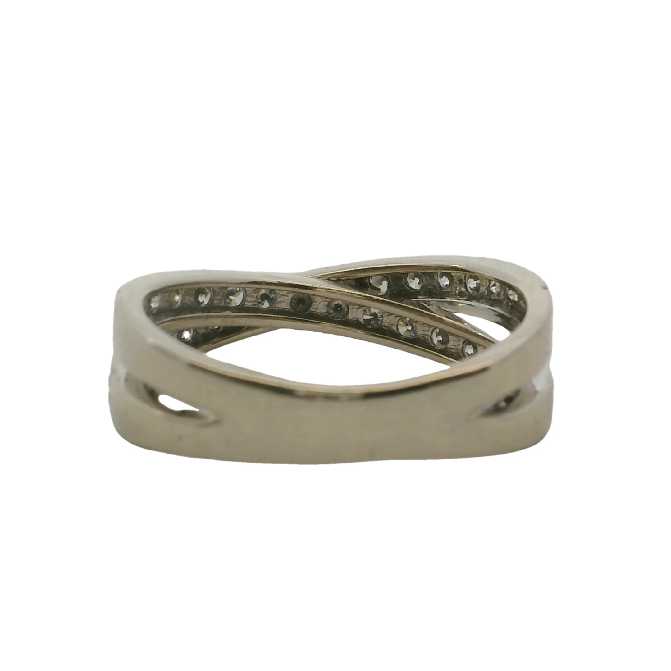 Solid 14kt White Gold and Diamond Crossover Milgrain Band Ring Size 6 - Image 5