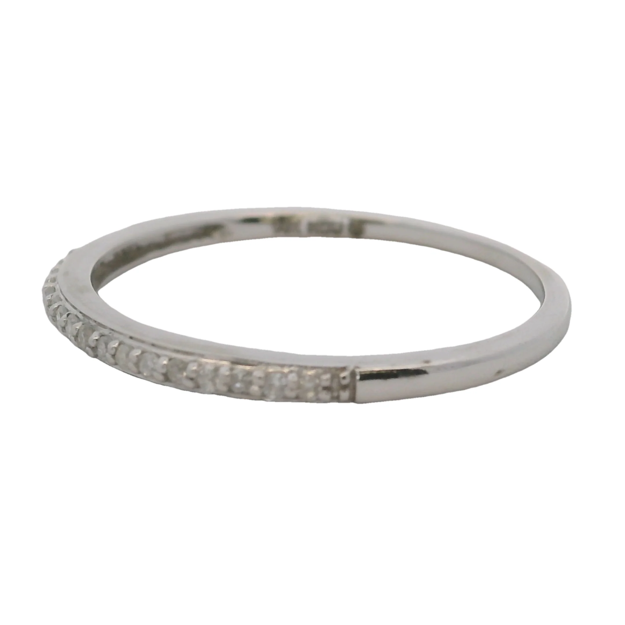 Solid 14kt White Gold and Diamond Thin 1.6mm Wedding Stackable Ring Size 7.75 - Image 2