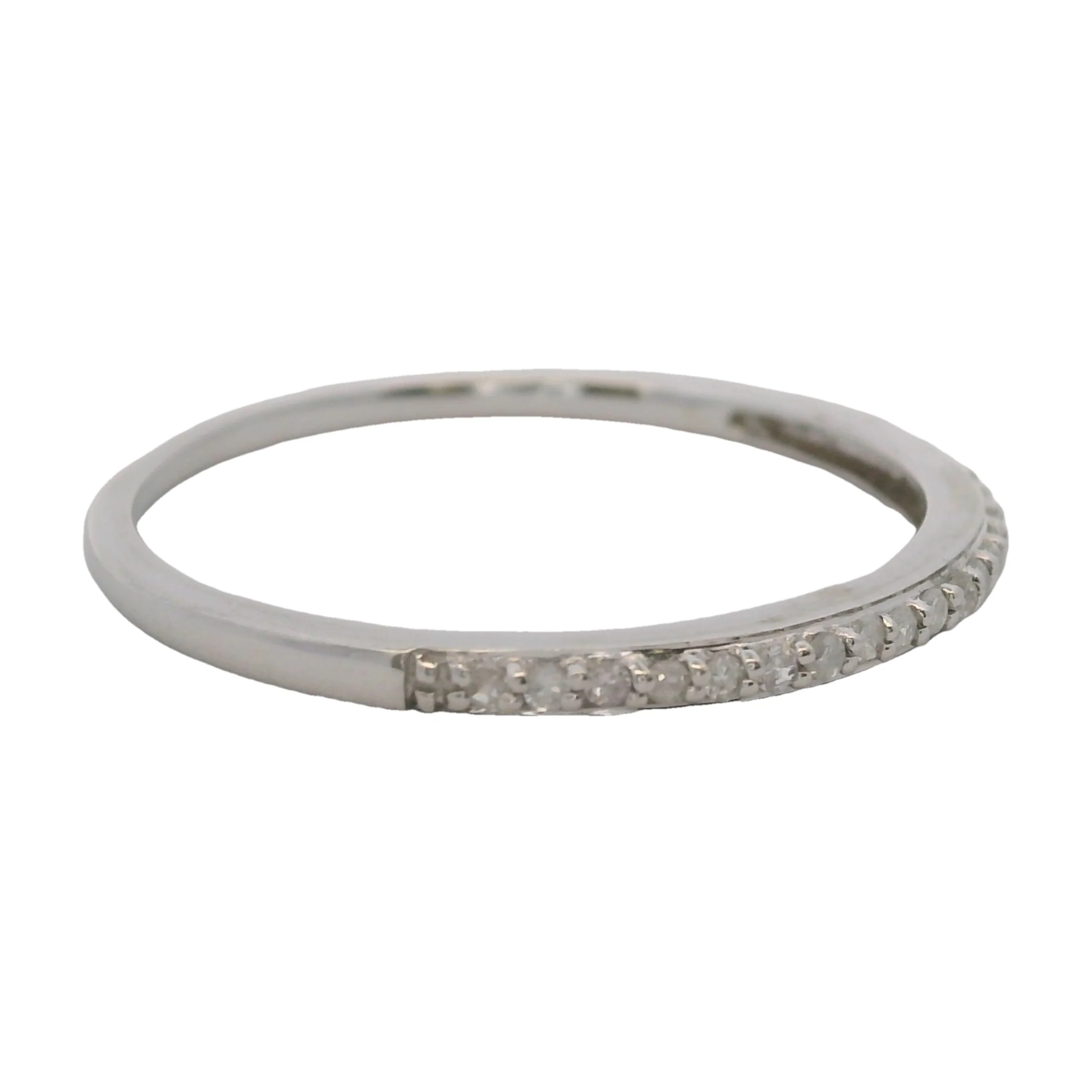 Solid 14kt White Gold and Diamond Thin 1.6mm Wedding Stackable Ring Size 7.75 - Image 3