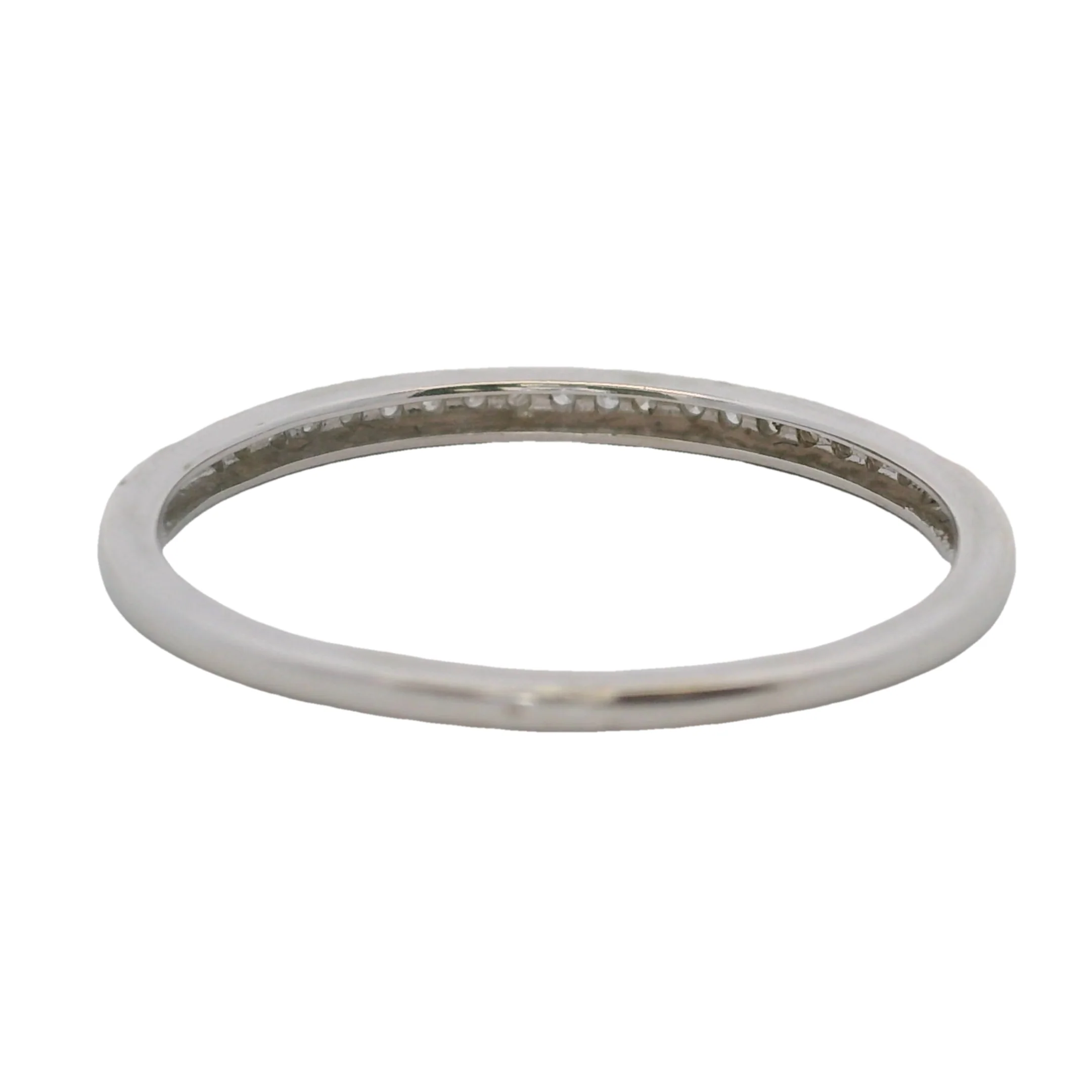 Solid 14kt White Gold and Diamond Thin 1.6mm Wedding Stackable Ring Size 7.75 - Image 4