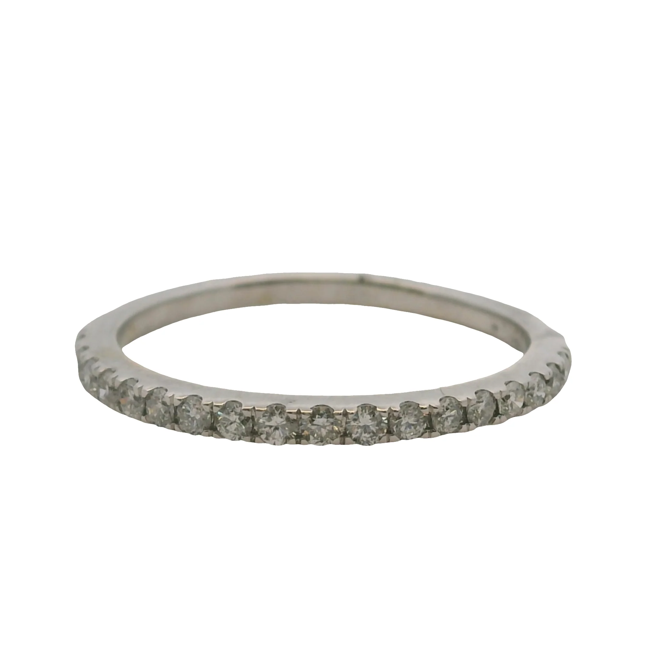 Solid 14kt White Gold and Round Diamond Line Half-Eternity Band Wedding Ring Size 8