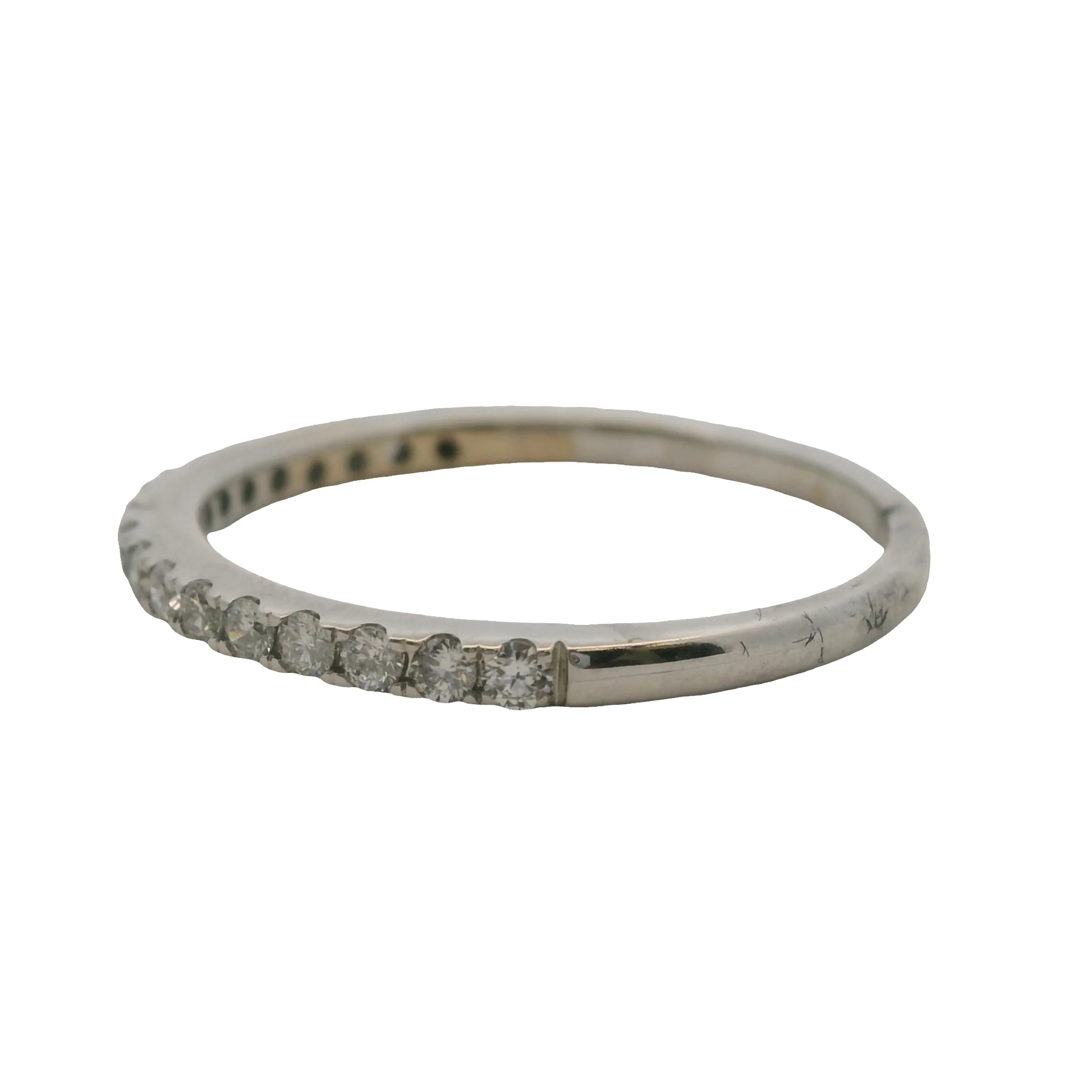 Solid 14kt White Gold and Round Diamond Line Half-Eternity Band Wedding Ring Size 8 - Image 2