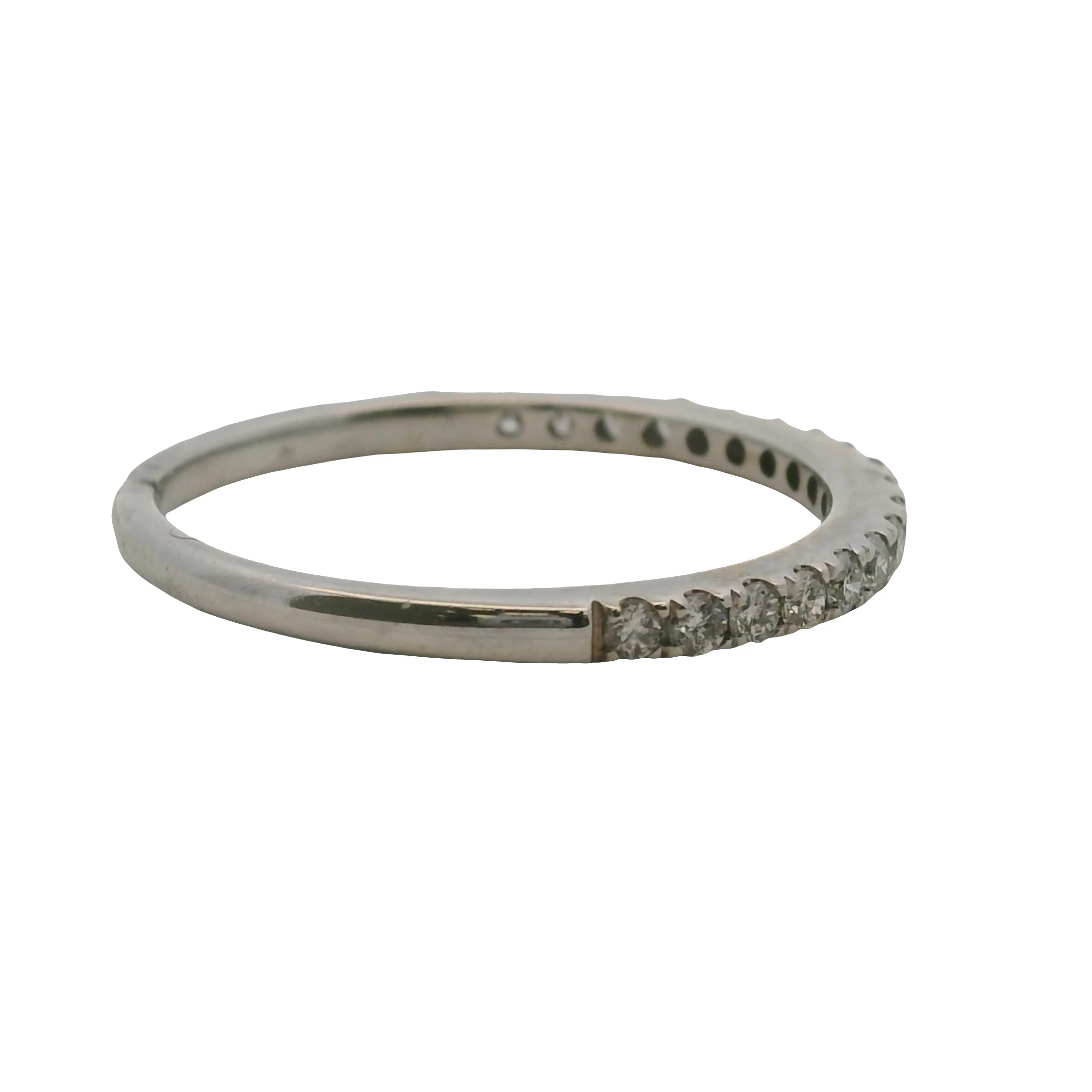 Solid 14kt White Gold and Round Diamond Line Half-Eternity Band Wedding Ring Size 8 - Image 3
