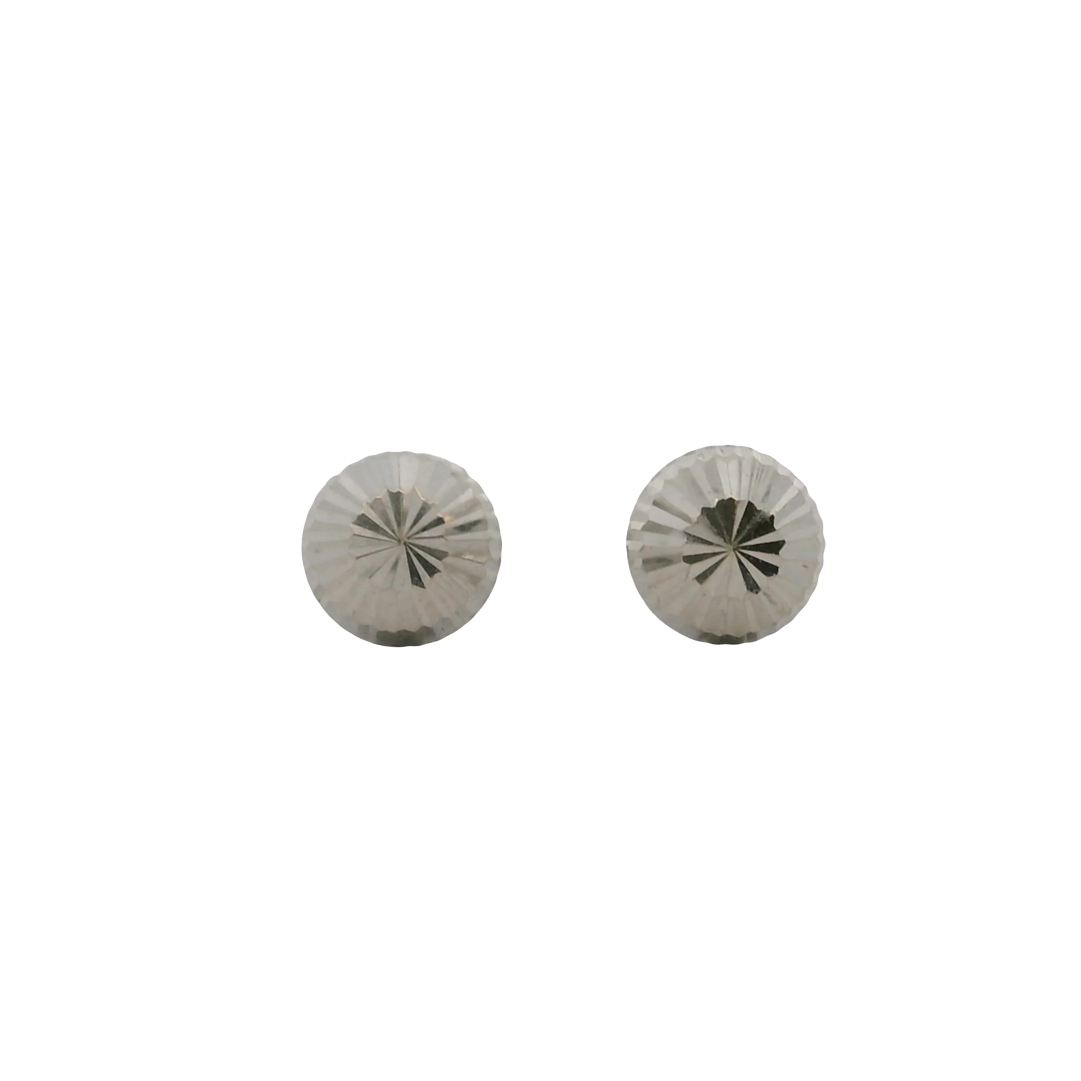 Solid 14kt White Gold Faceted 6mm Button Stud Earrings - Image 2