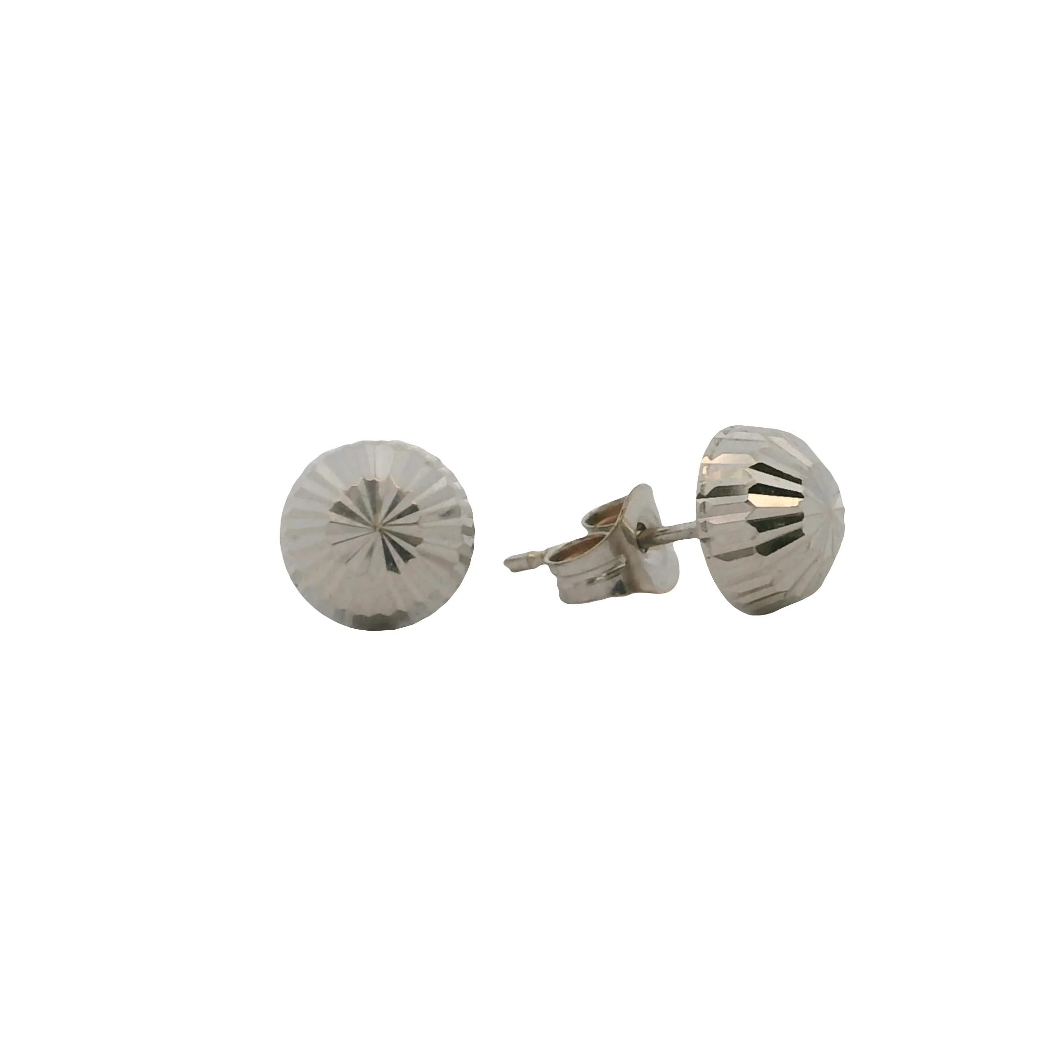 Solid 14kt White Gold Faceted 6mm Button Stud Earrings - Image 3